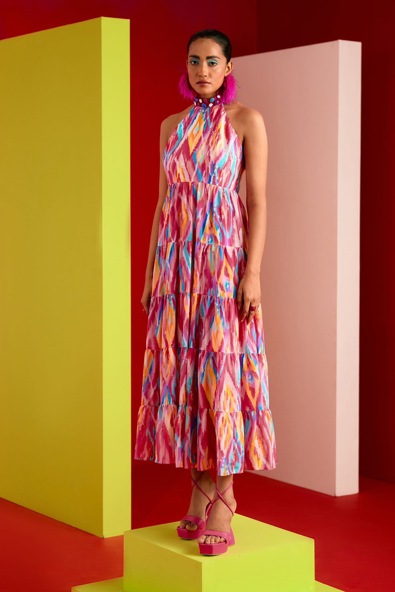 geometric print maxi dress Sprightly Printed Maxi Dress