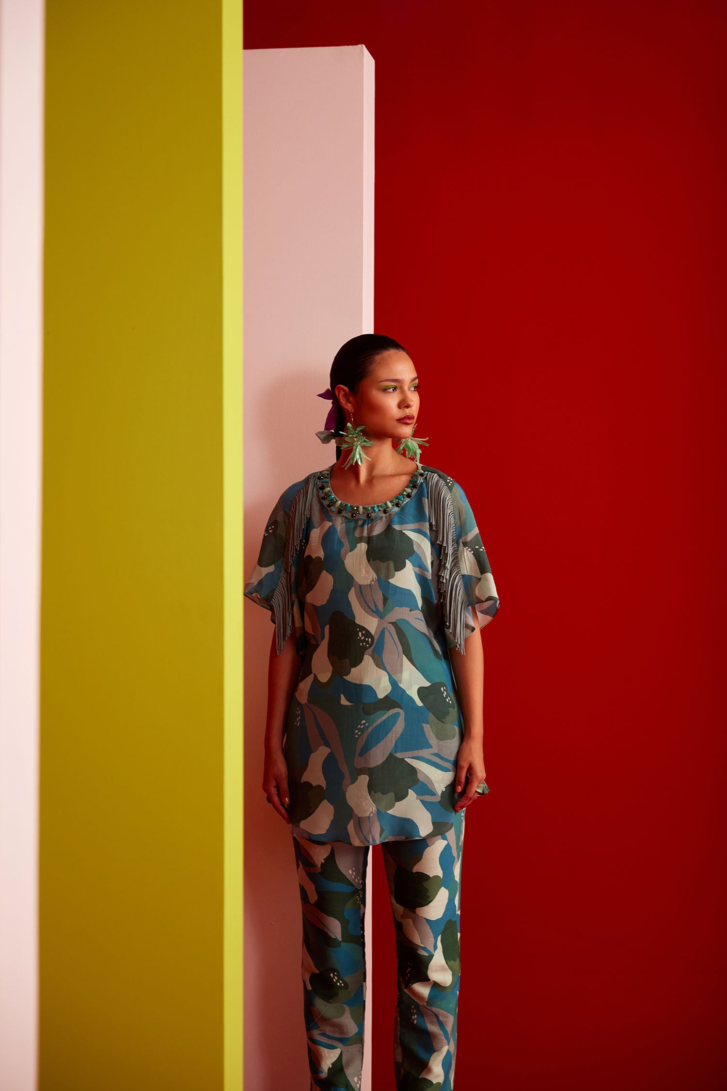 Aster - Printed Boxy Fringed & Embroidered Set