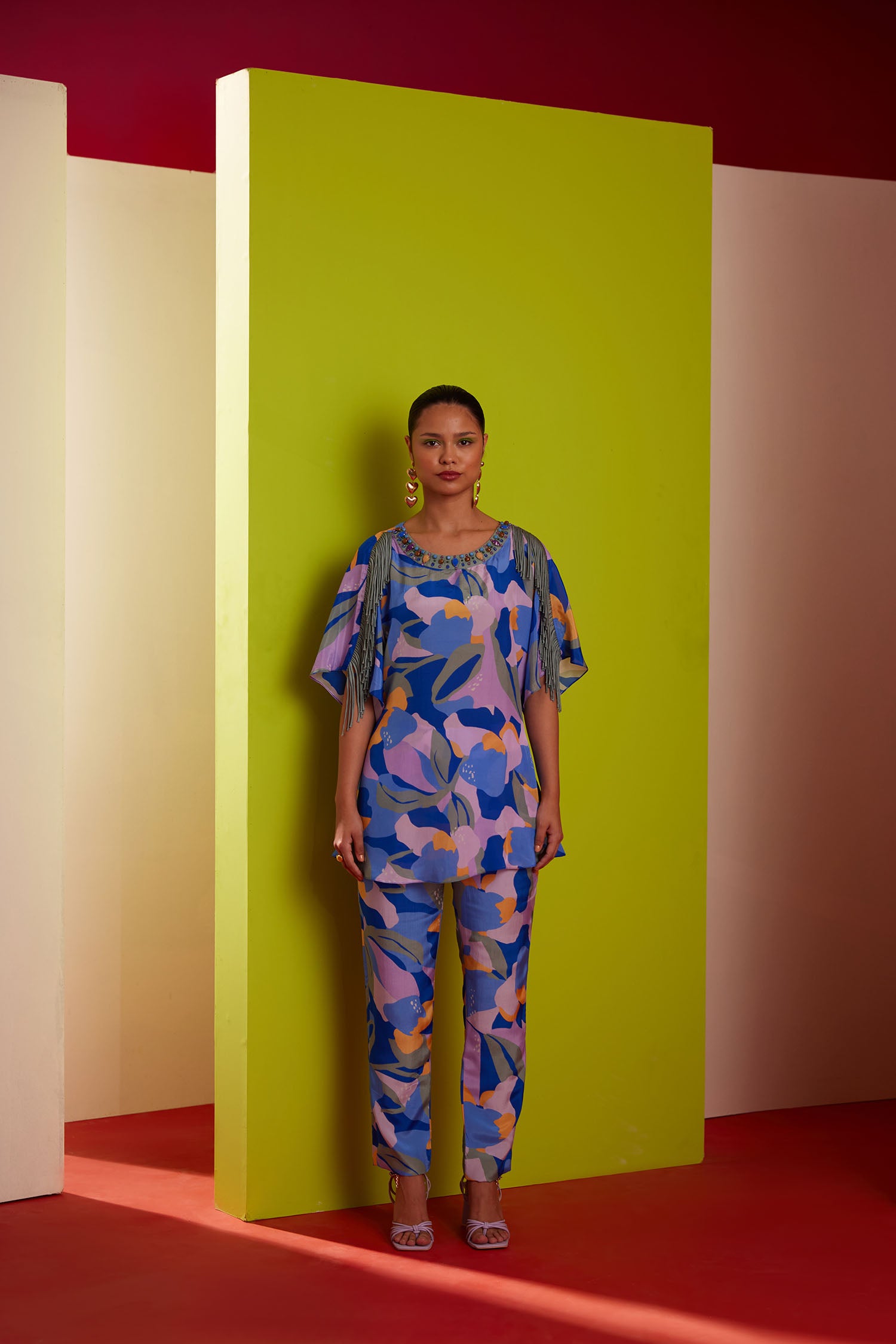 Aster - Printed Boxy Fringed & Embroidered Set