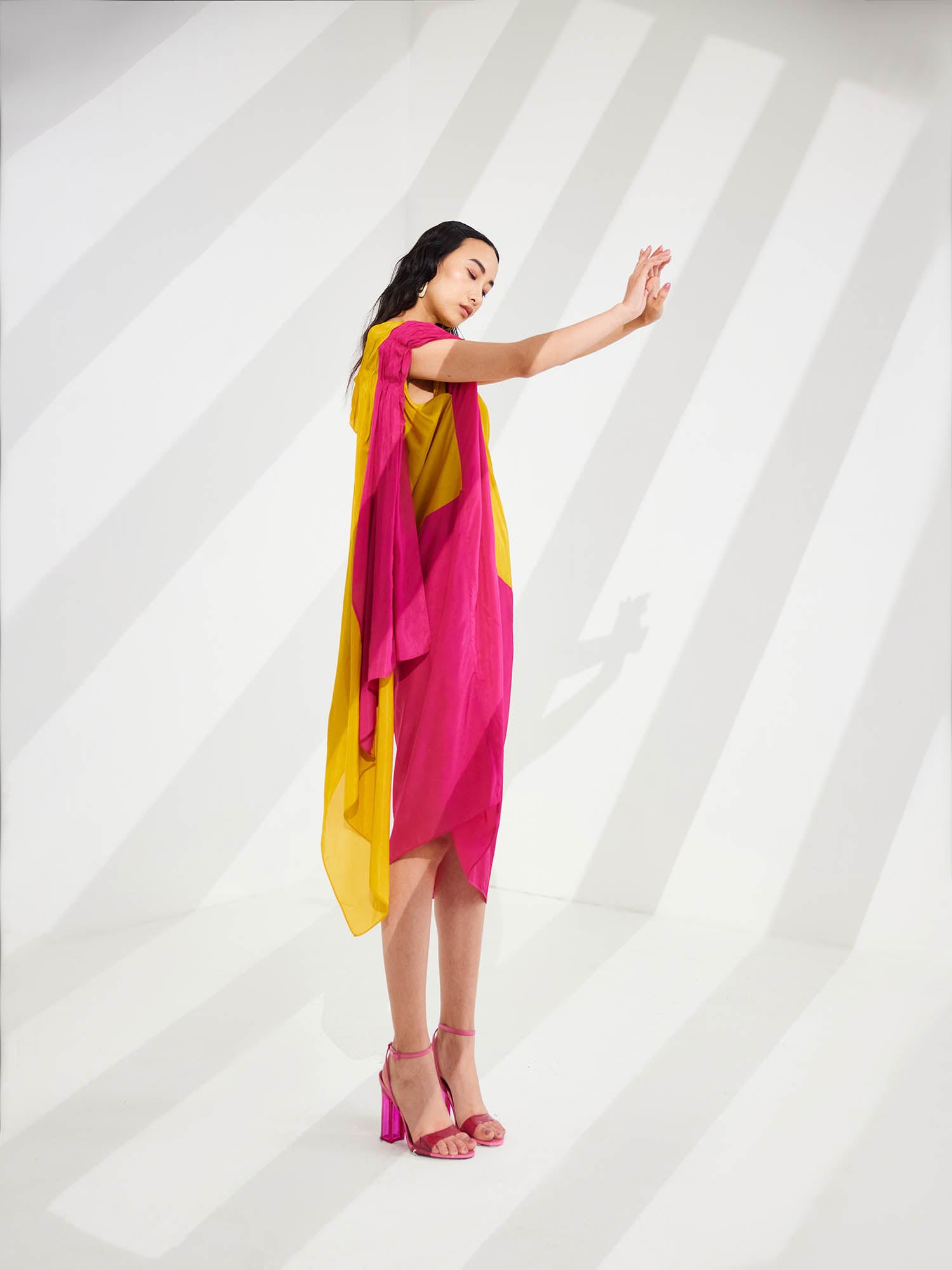 Cosmo Color Blocked Draped One Shoulder Dress - RTS