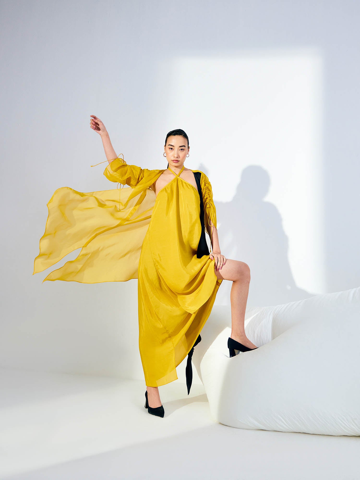 Sunflower Dress & Color Blocked Cape Set