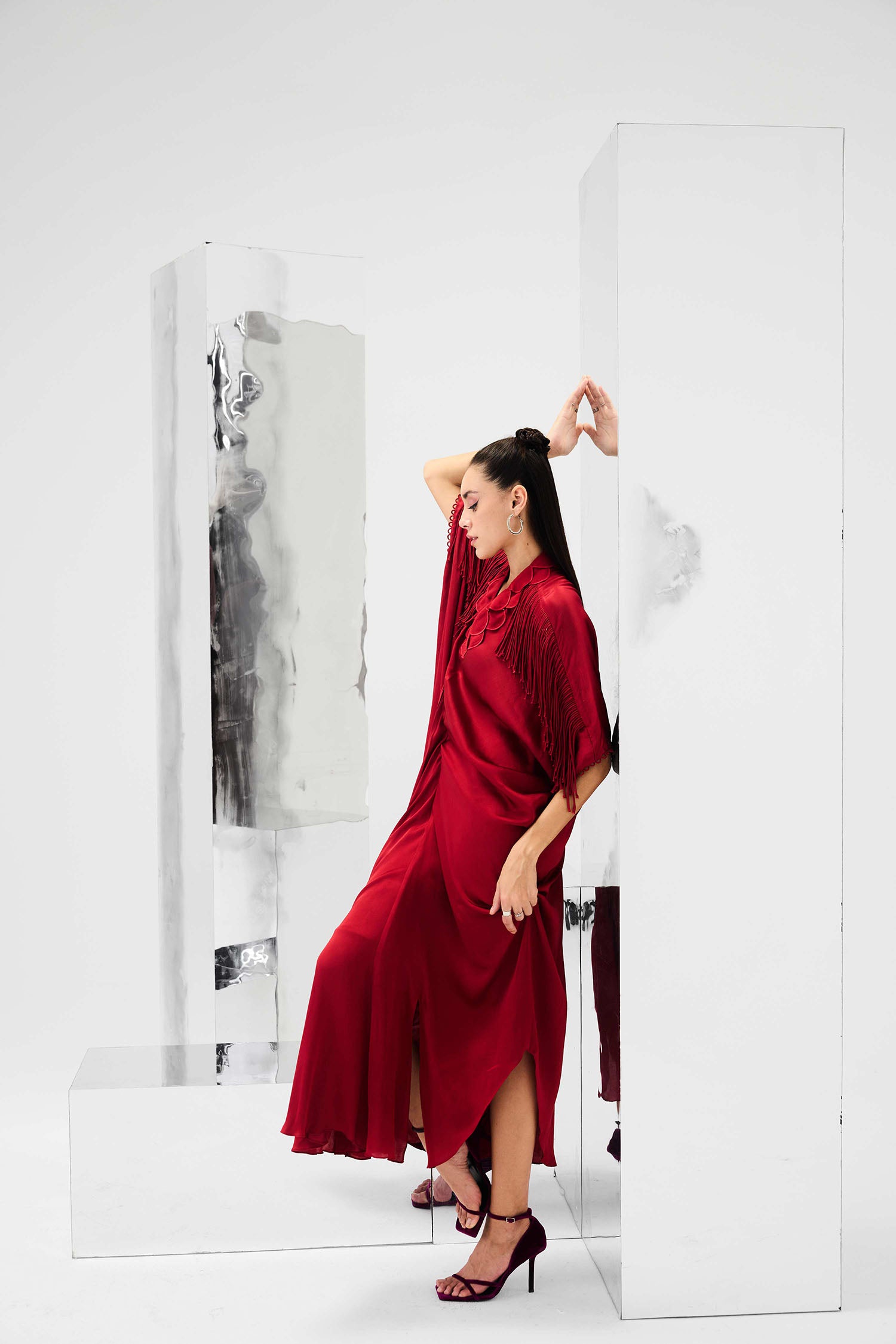 Indy Handcrafted Fringed & Scalloped Neck Draped Kaftan