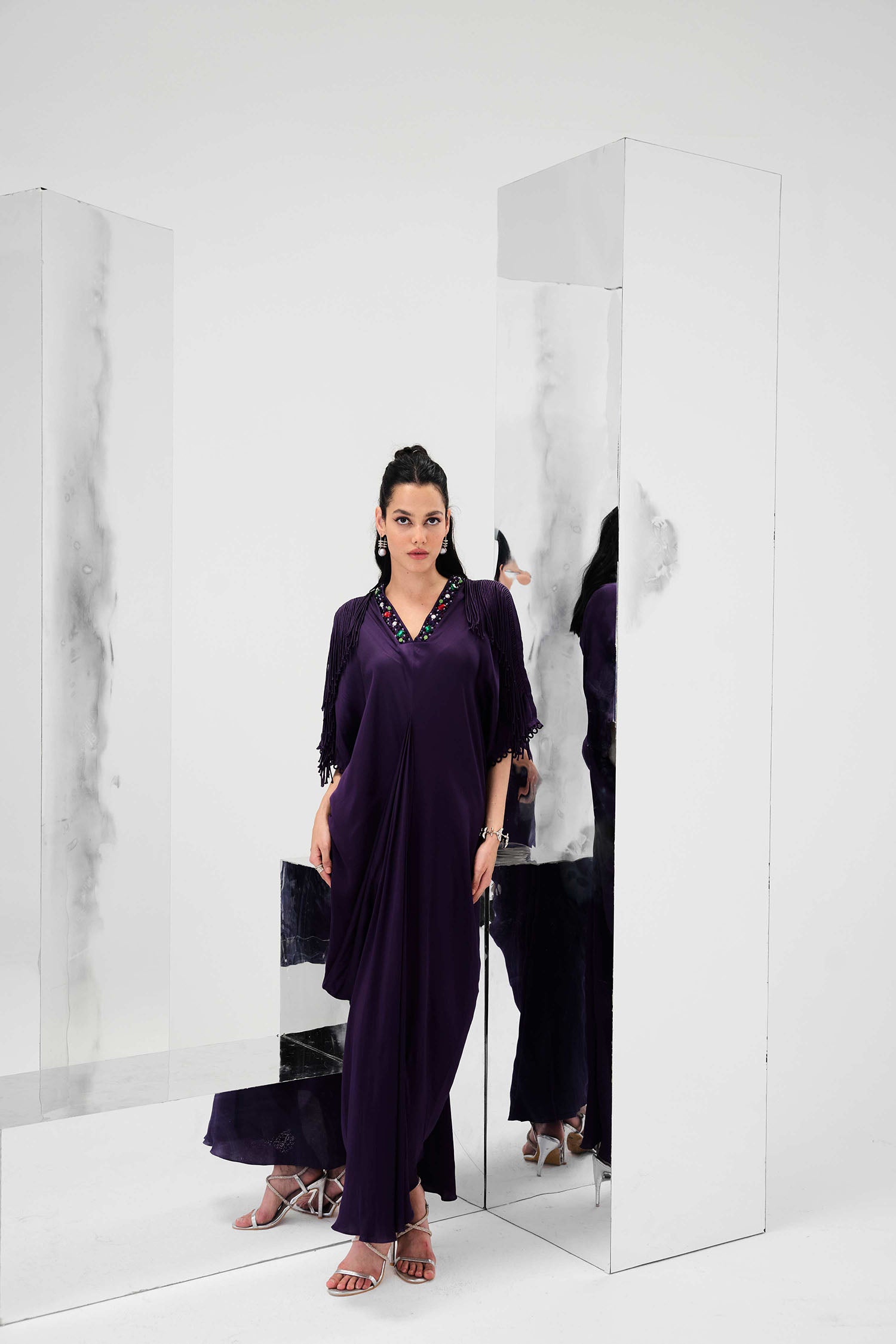 Indy Handcrafted Fringed & Embroidered Neck Draped Kaftan
