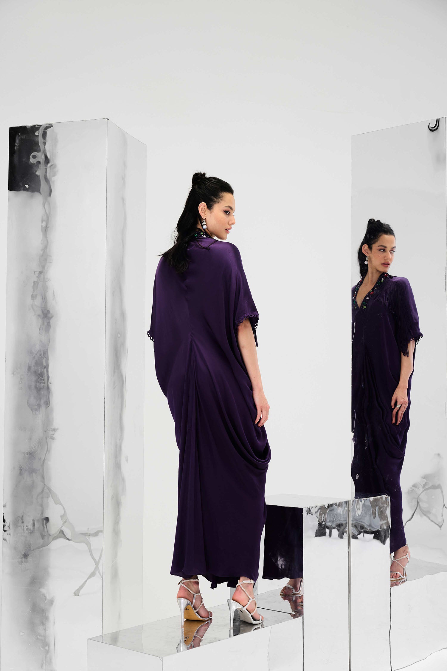 Indy Handcrafted Fringed & Embroidered Neck Draped Kaftan