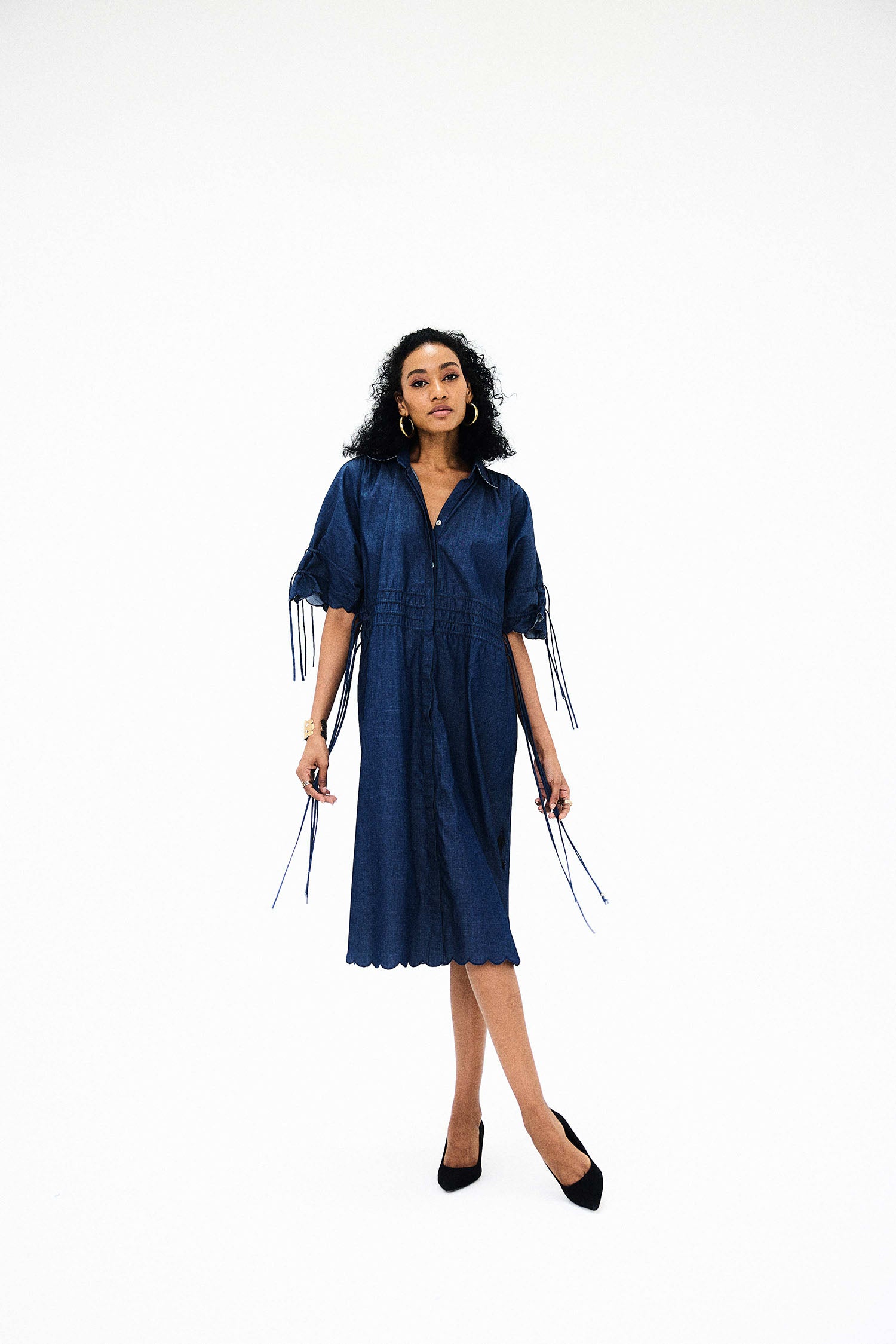 Dazzle Tie-up Denim Shirt Dress