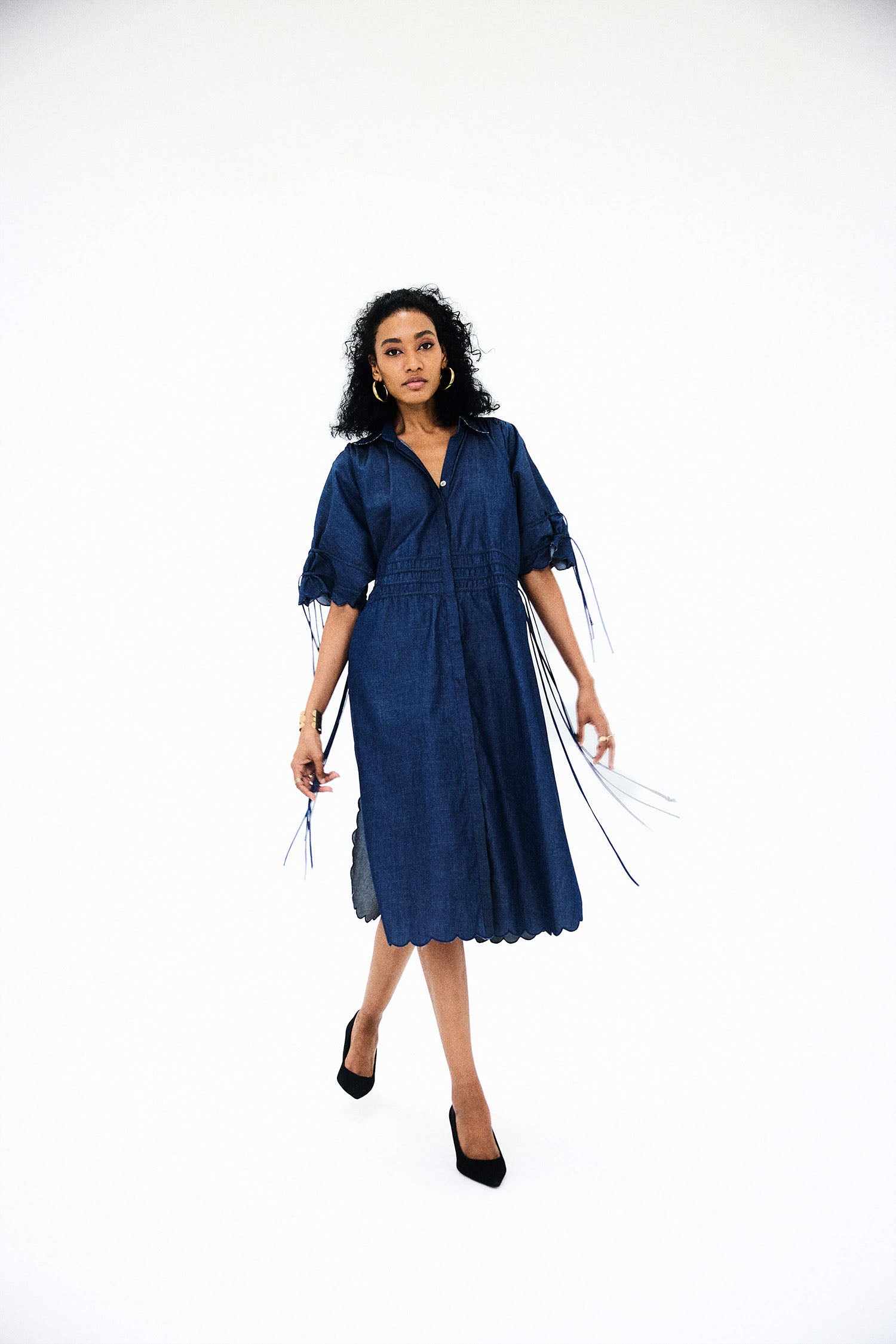 Dazzle Tie-up Denim Shirt Dress