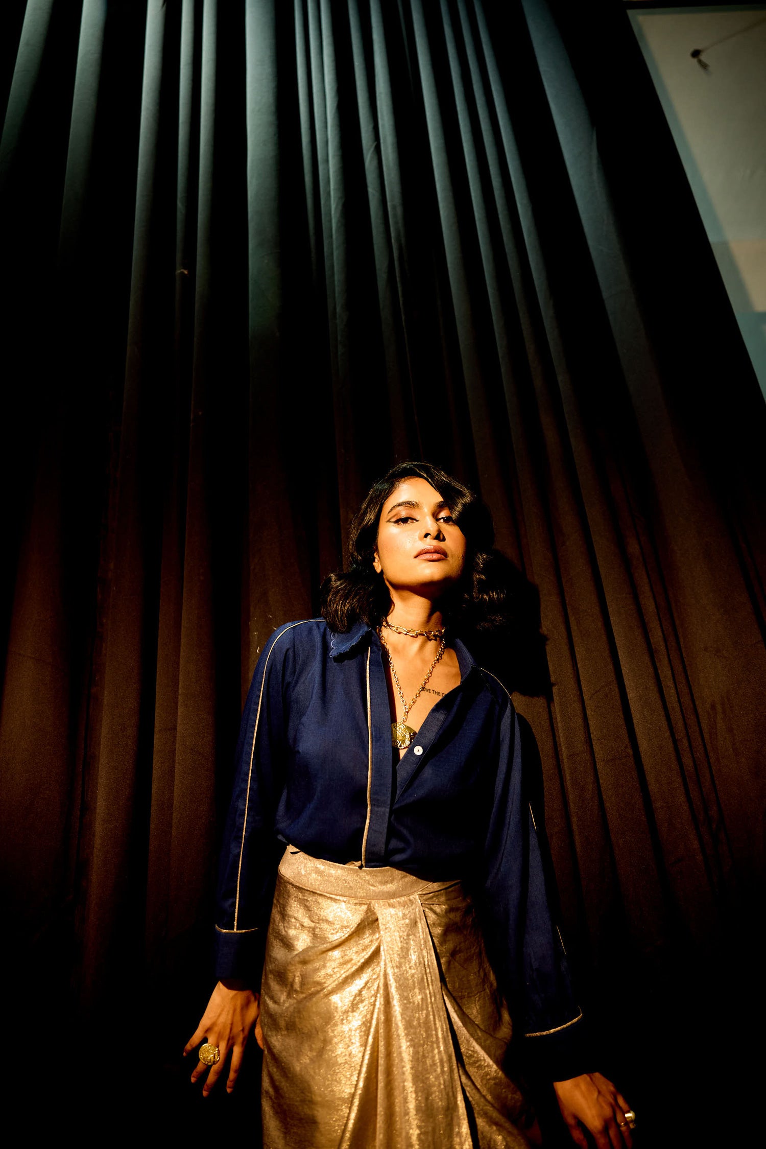 Midnight Rush Draped Skirt Set (Antique gold)