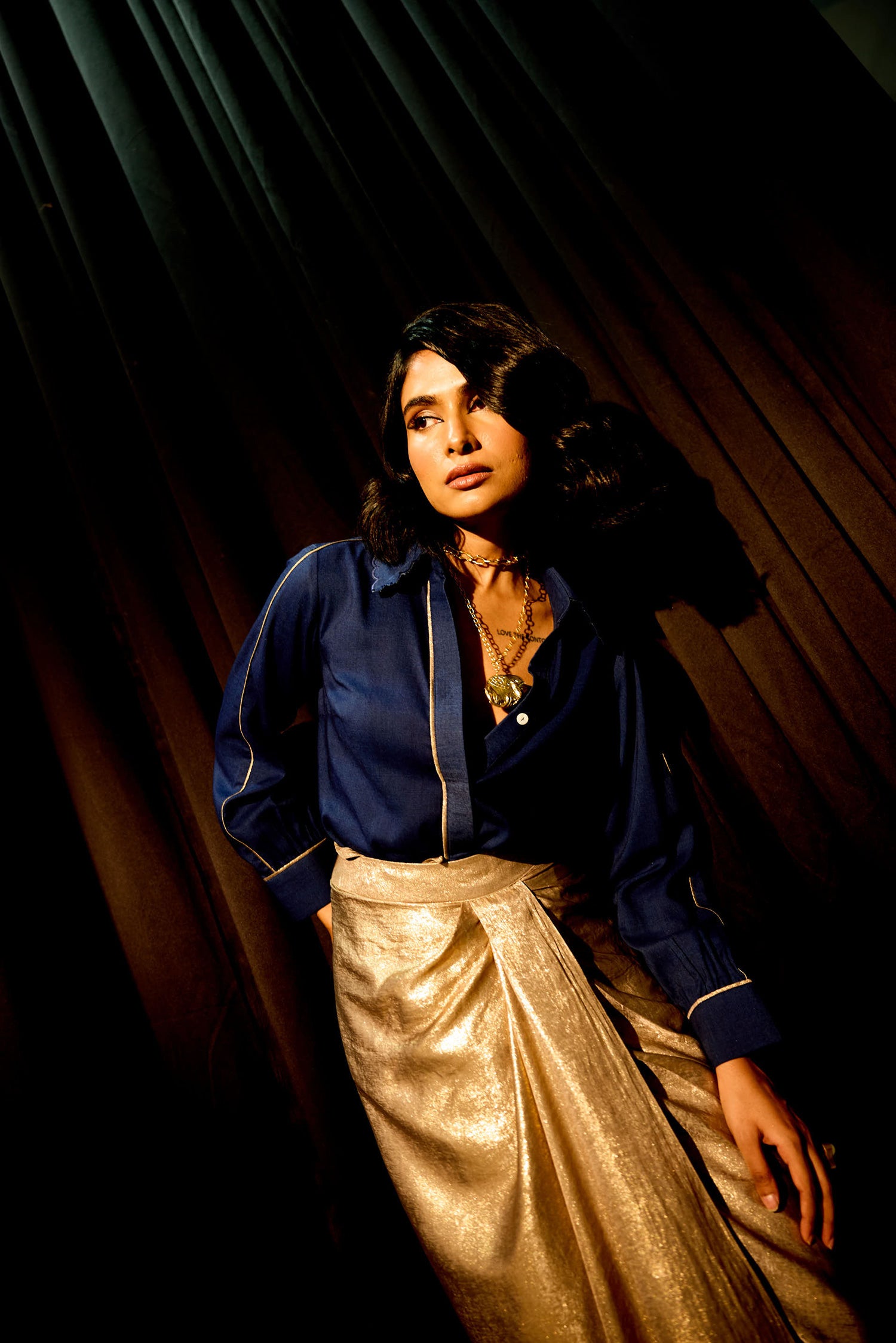 Midnight Rush Draped Skirt Set (Antique gold)