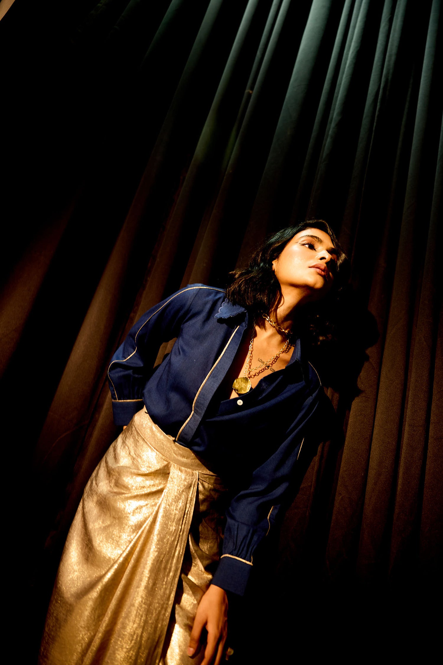 Midnight Rush Draped Skirt Set (Antique gold)