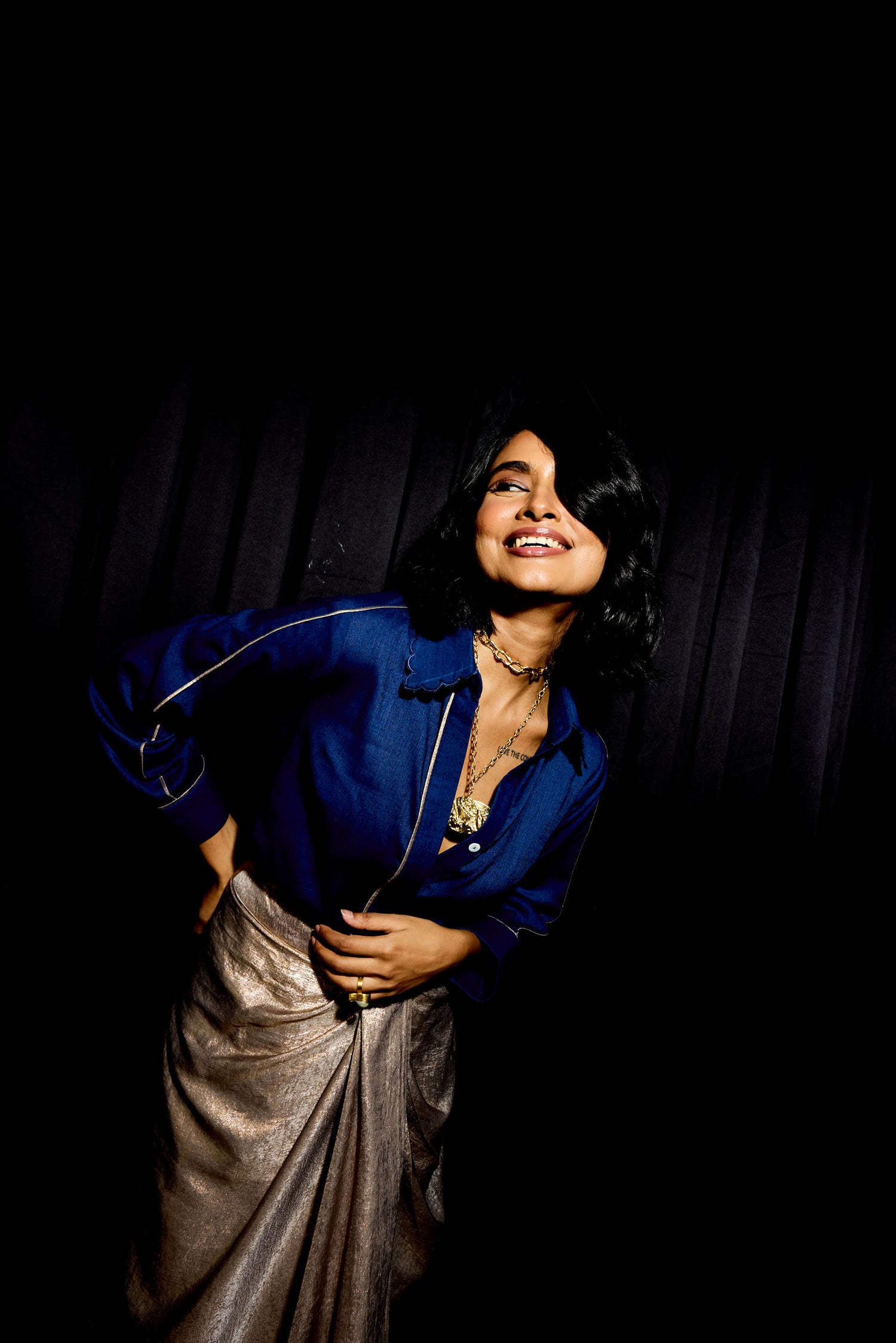 Midnight Rush Draped Skirt Set (Antique gold)