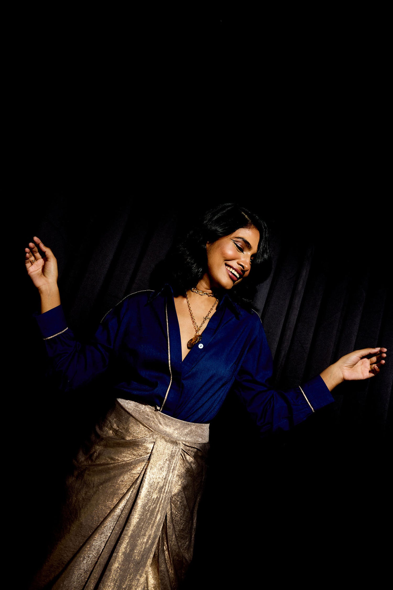 Midnight Rush Draped Skirt Set (Antique gold)