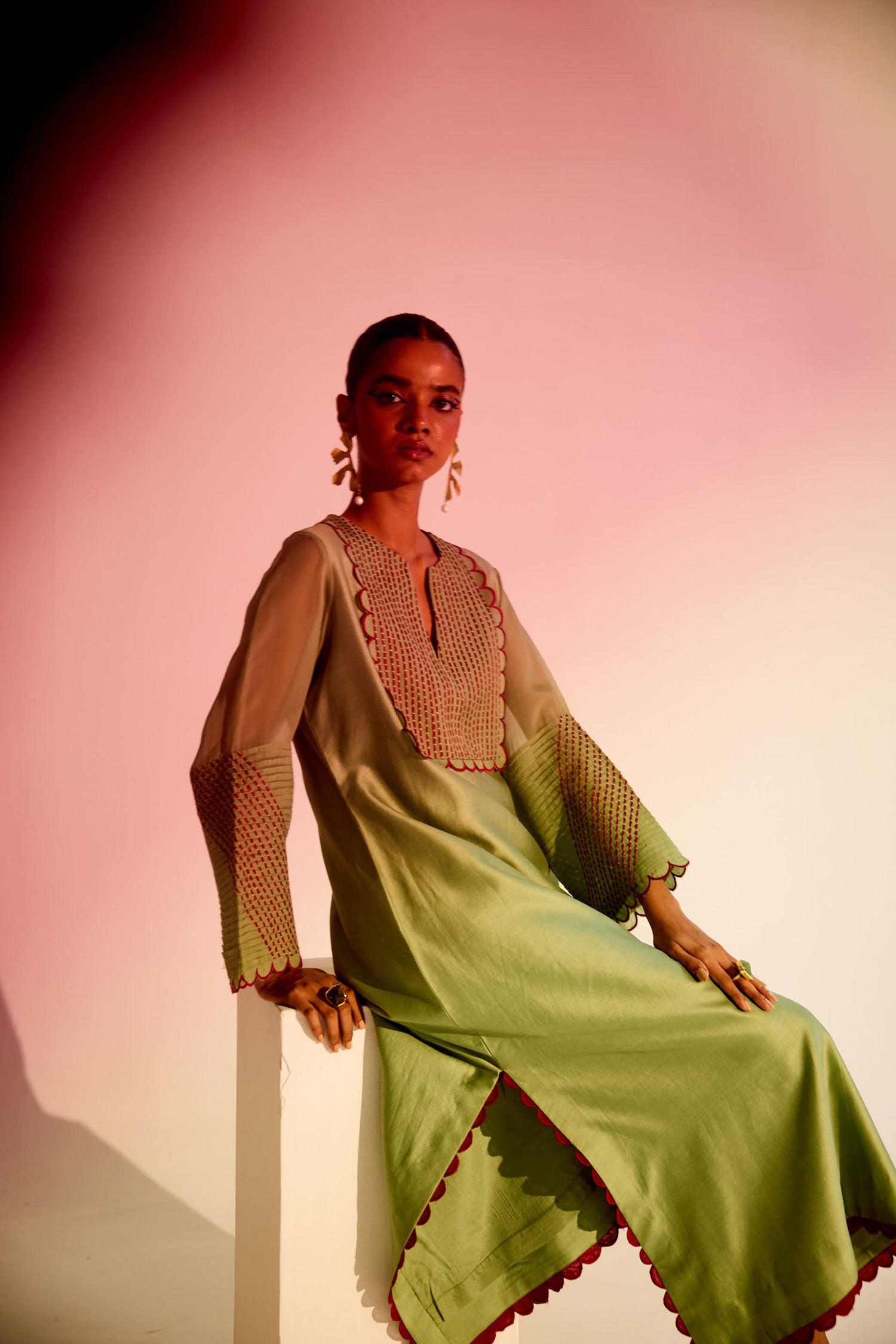 Paloma - Sage Green Kaftan Straight Dress