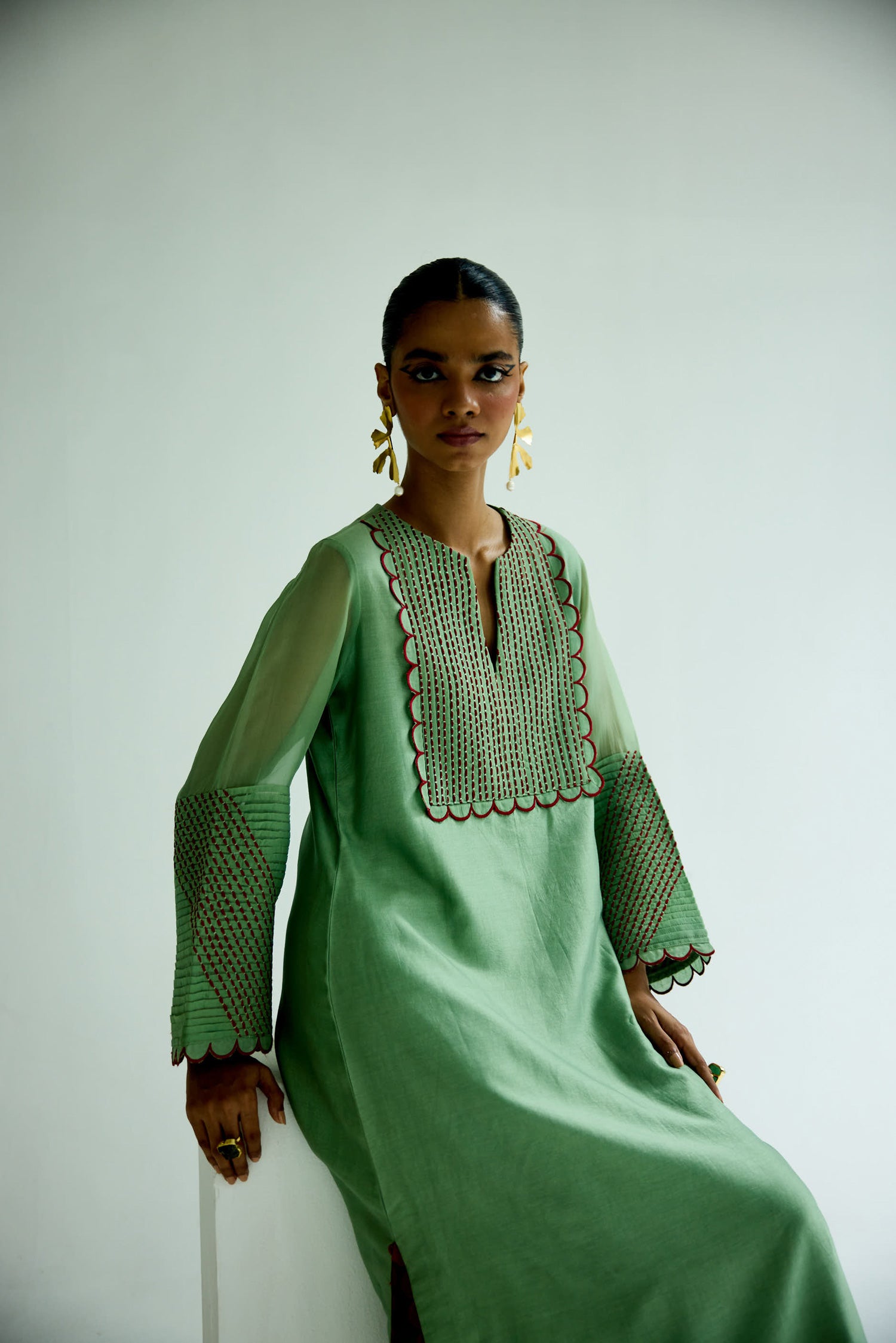 Paloma - Sage Green Kaftan Straight Dress