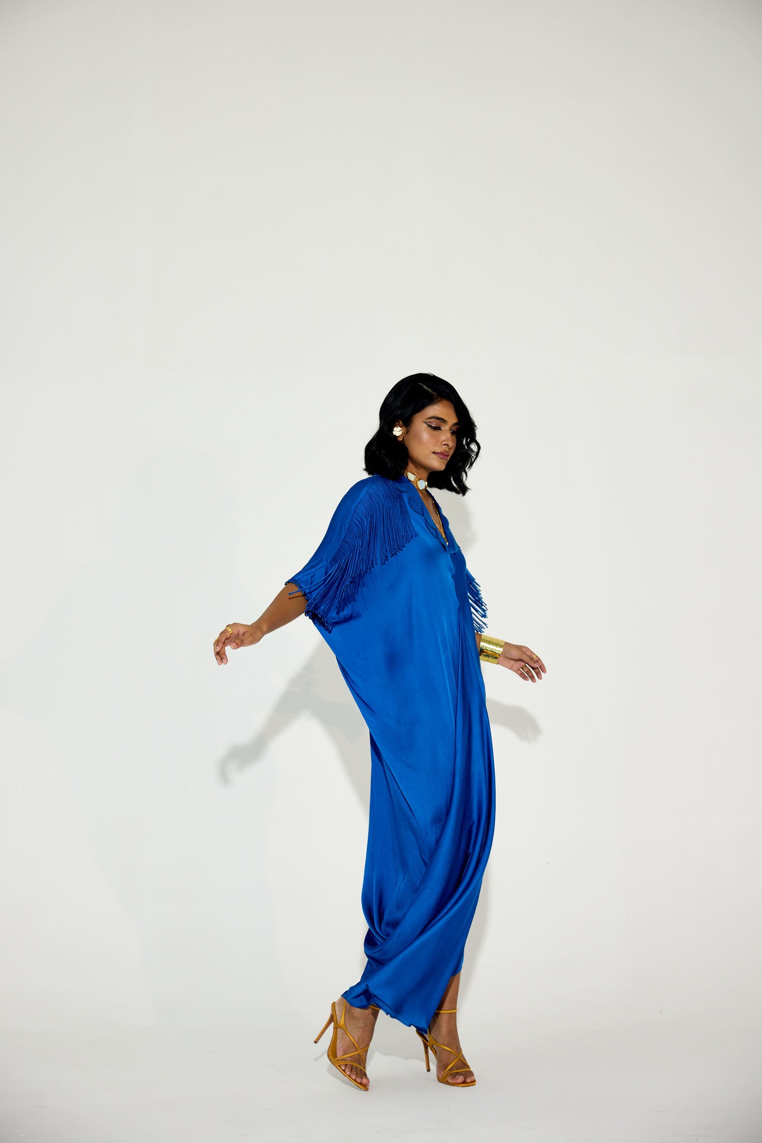 Indy Handcrfated Fringed & Scalloped Neck Draped Kaftan