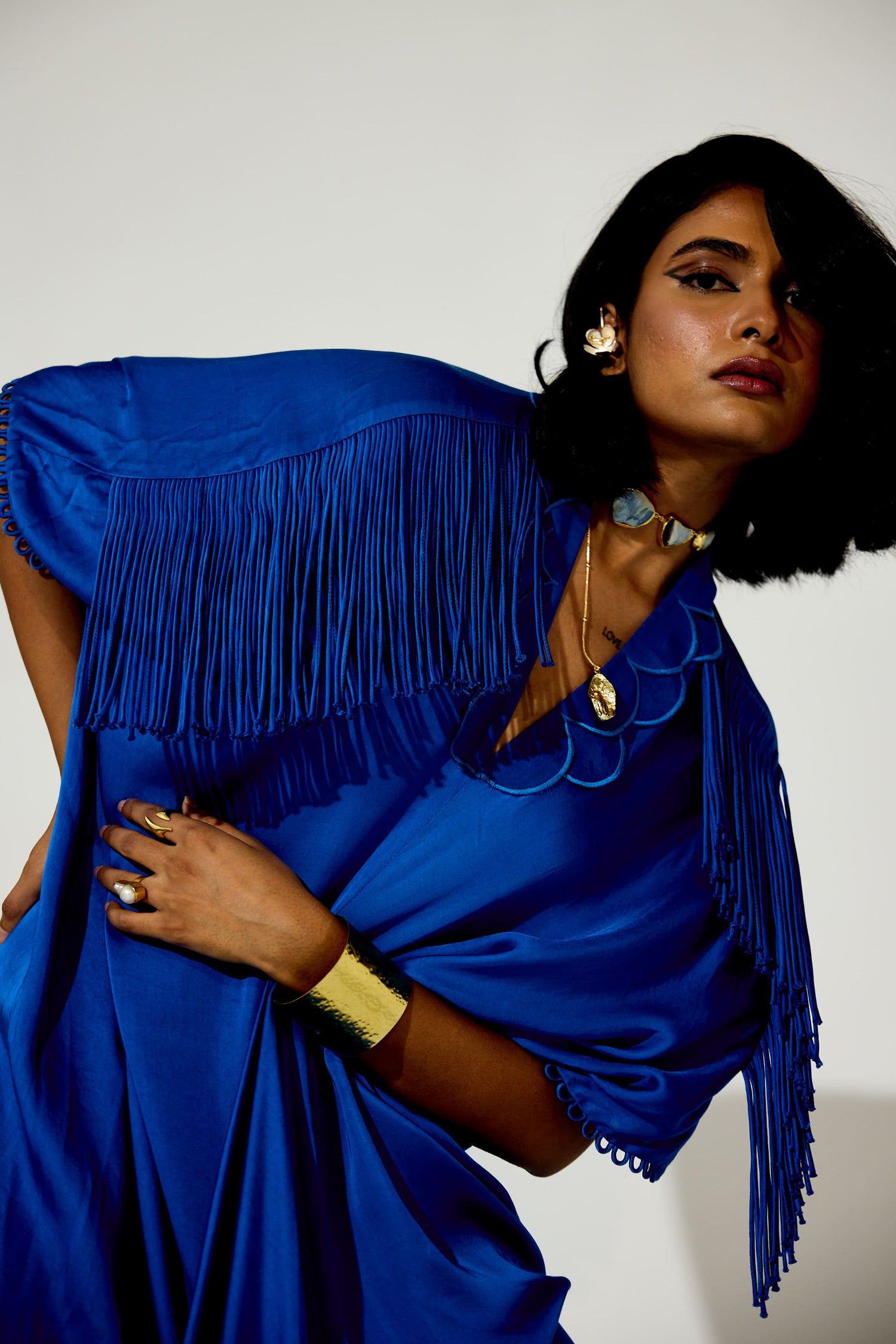 Indy Handcrfated Fringed & Scalloped Neck Draped Kaftan