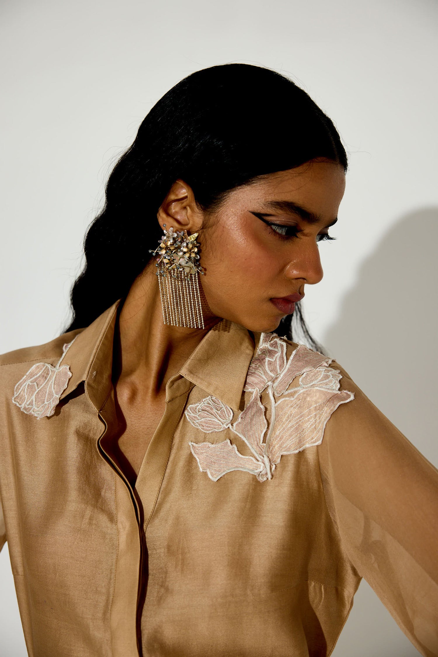 Kokum Cola Draped Skirt Set (Light Gold)