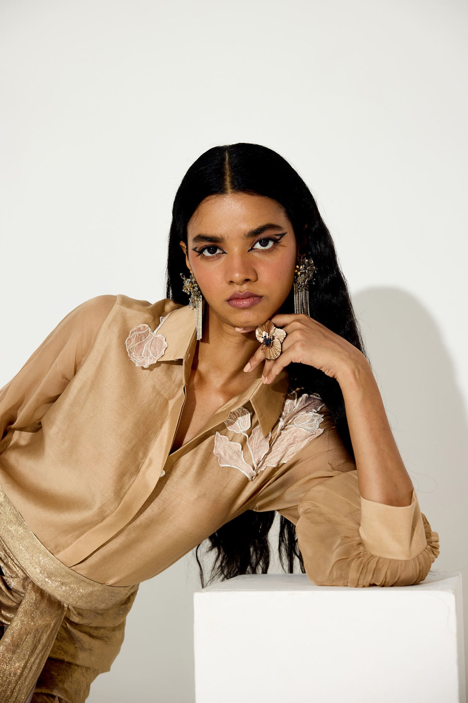 Kokum Cola Draped Skirt Set (Light Gold)