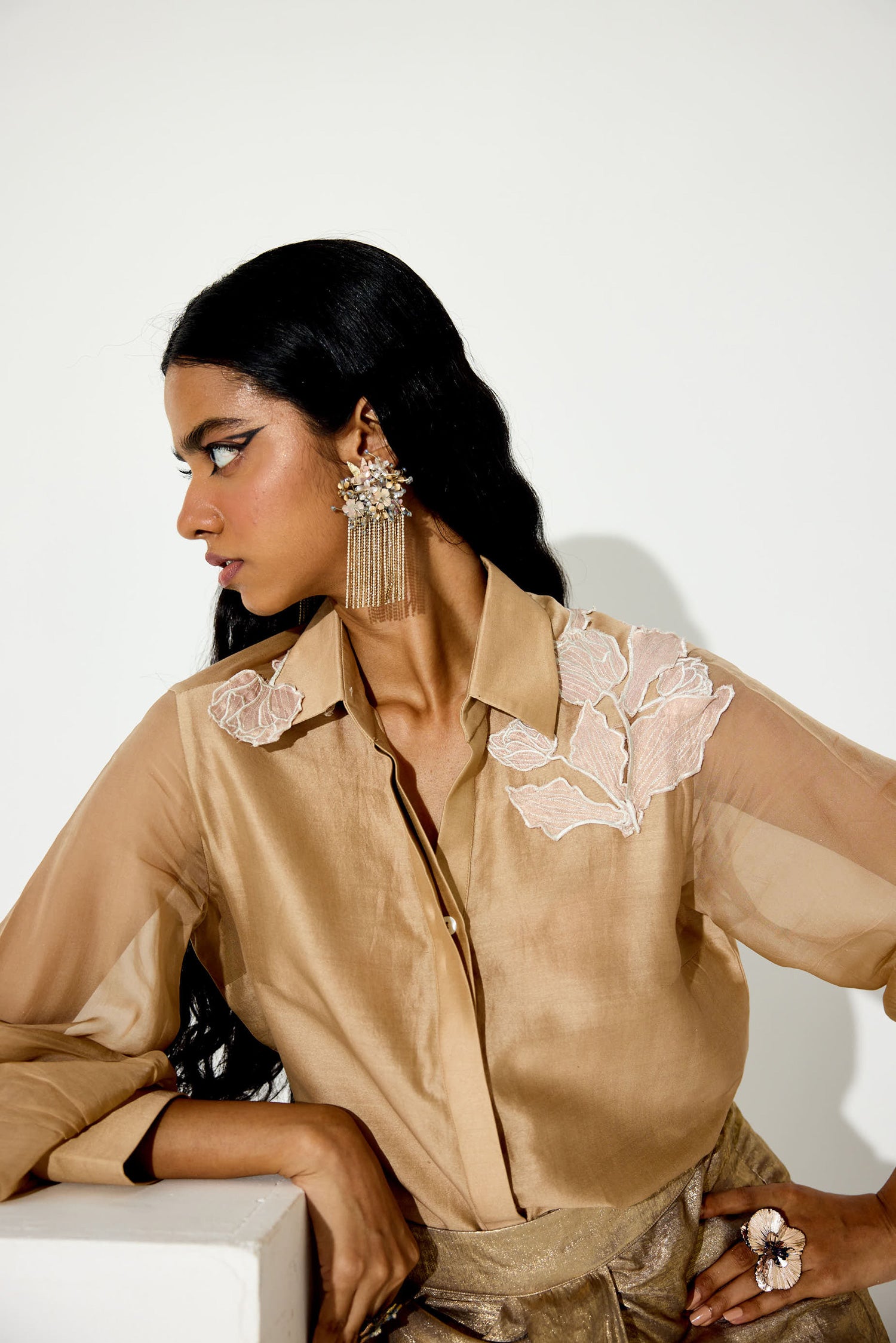 Kokum Cola Draped Skirt Set (Light Gold)