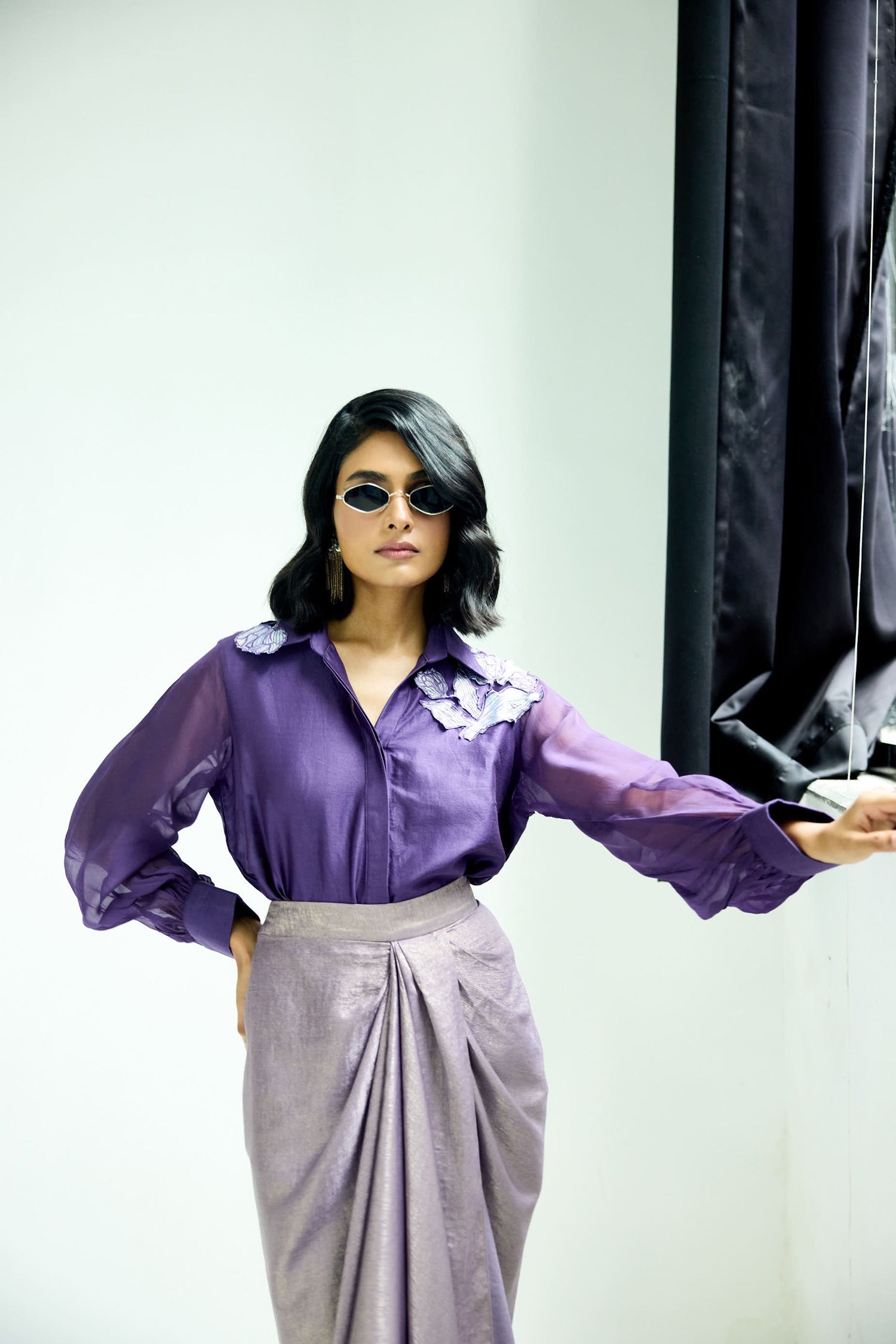 Kokum Cola Draped Skirt Set (Purple)