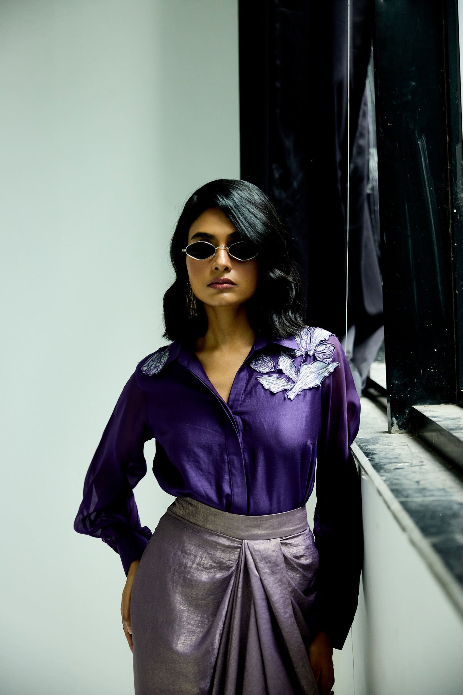 Kokum Cola Draped Skirt Set (Purple)