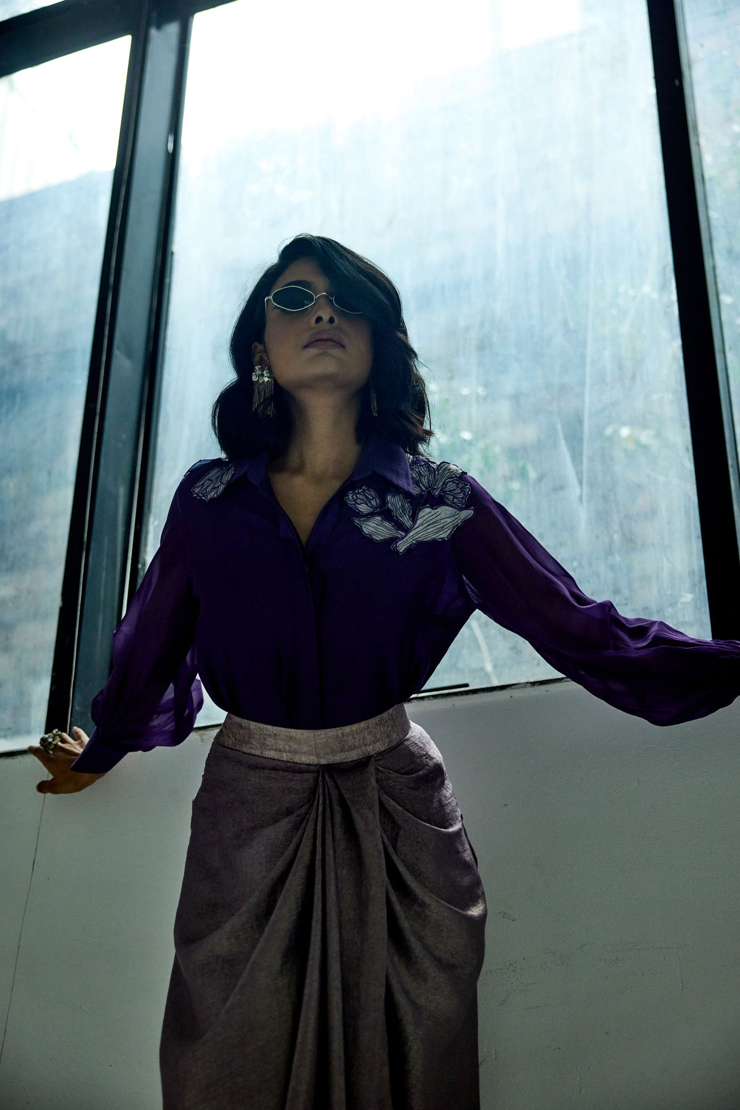 Kokum Cola Draped Skirt Set (Purple)