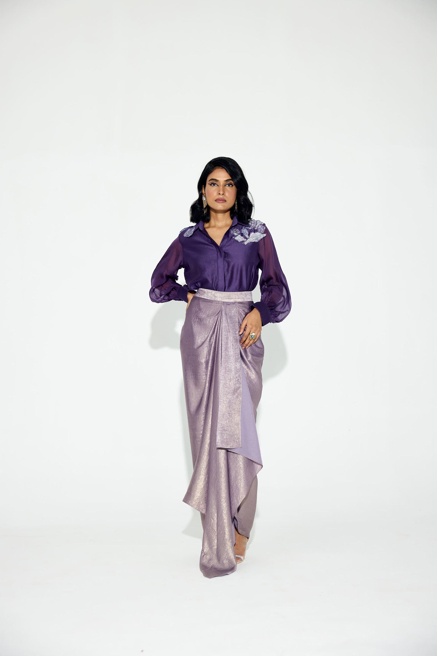 Kokum Cola Draped Skirt Set (Purple)