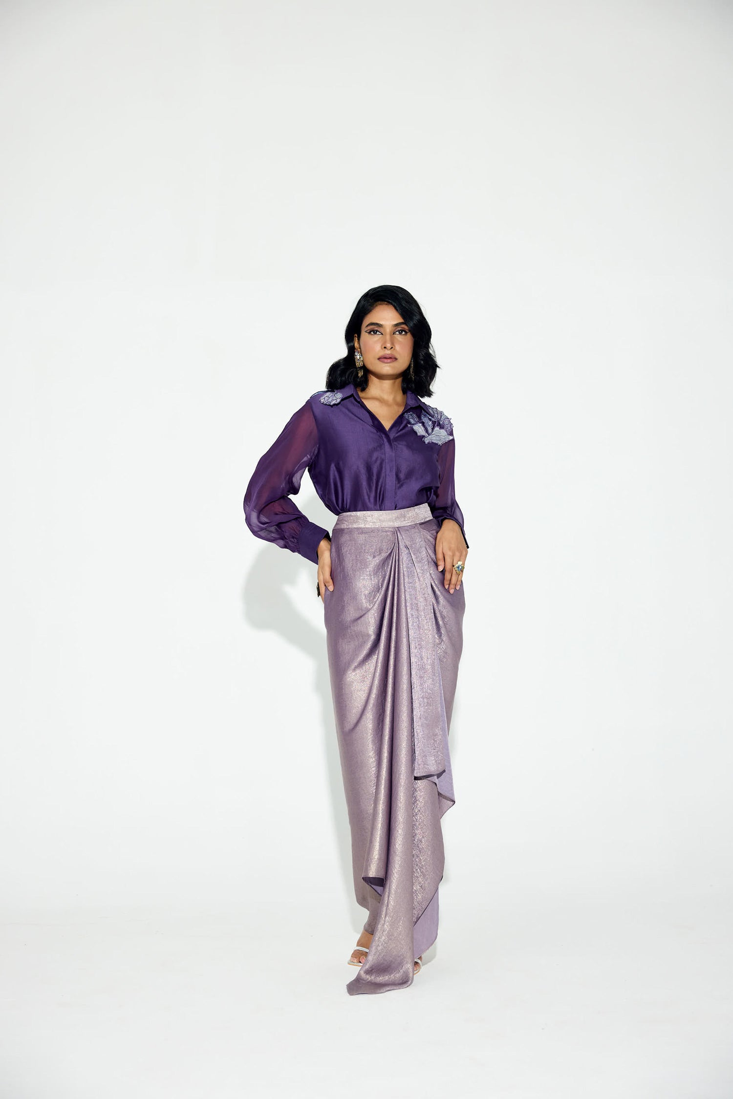 Kokum Cola Draped Skirt Set (Purple)
