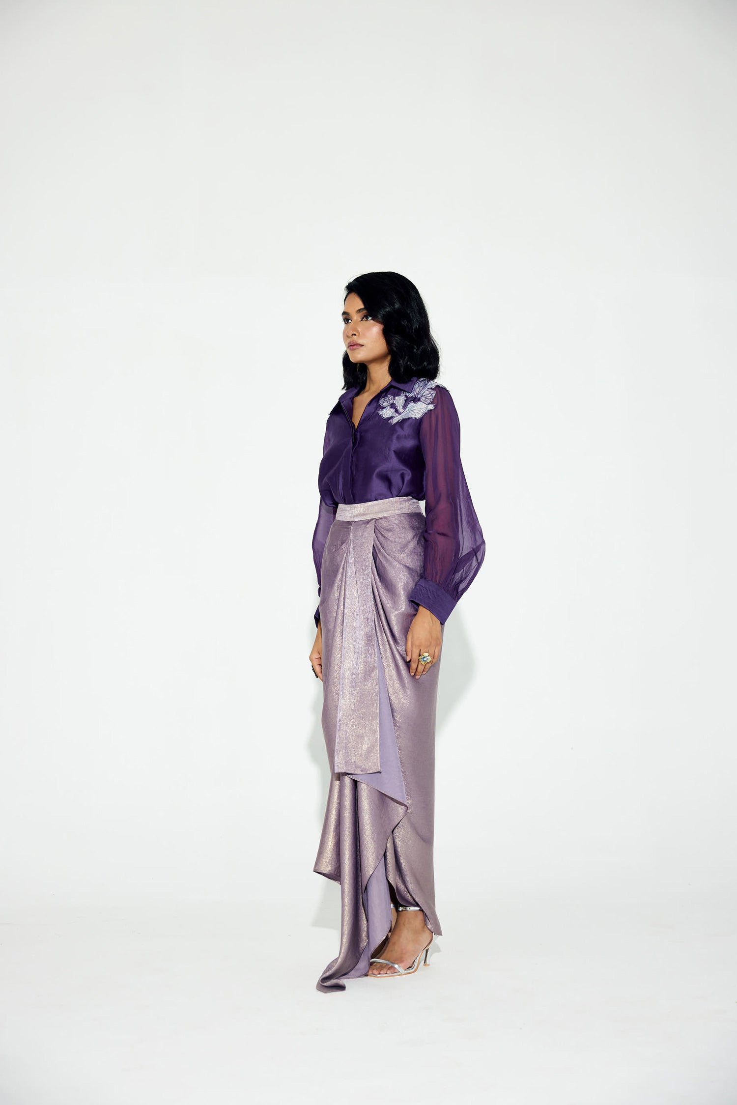 Kokum Cola Draped Skirt Set (Purple)