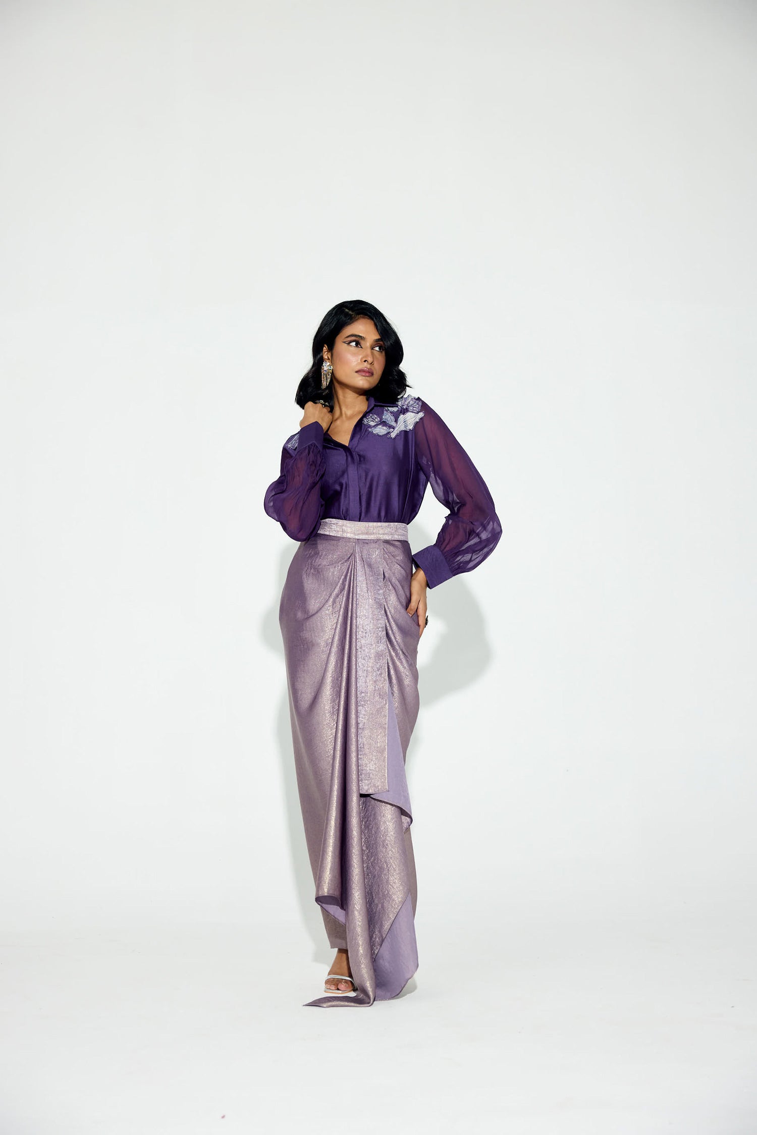 Kokum Cola Draped Skirt Set (Purple)