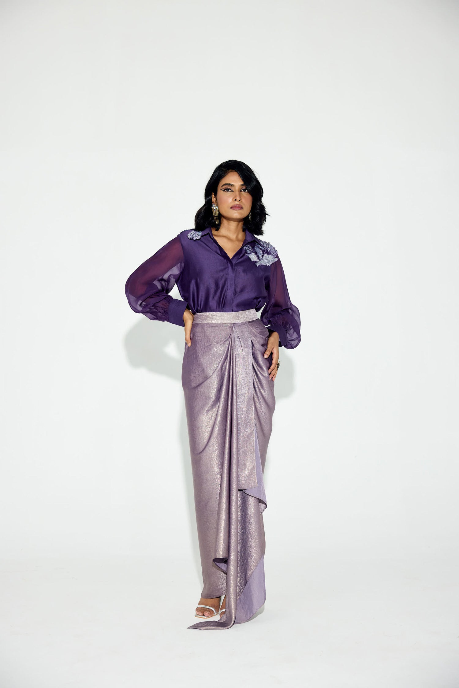 Kokum Cola Draped Skirt Set (Purple)