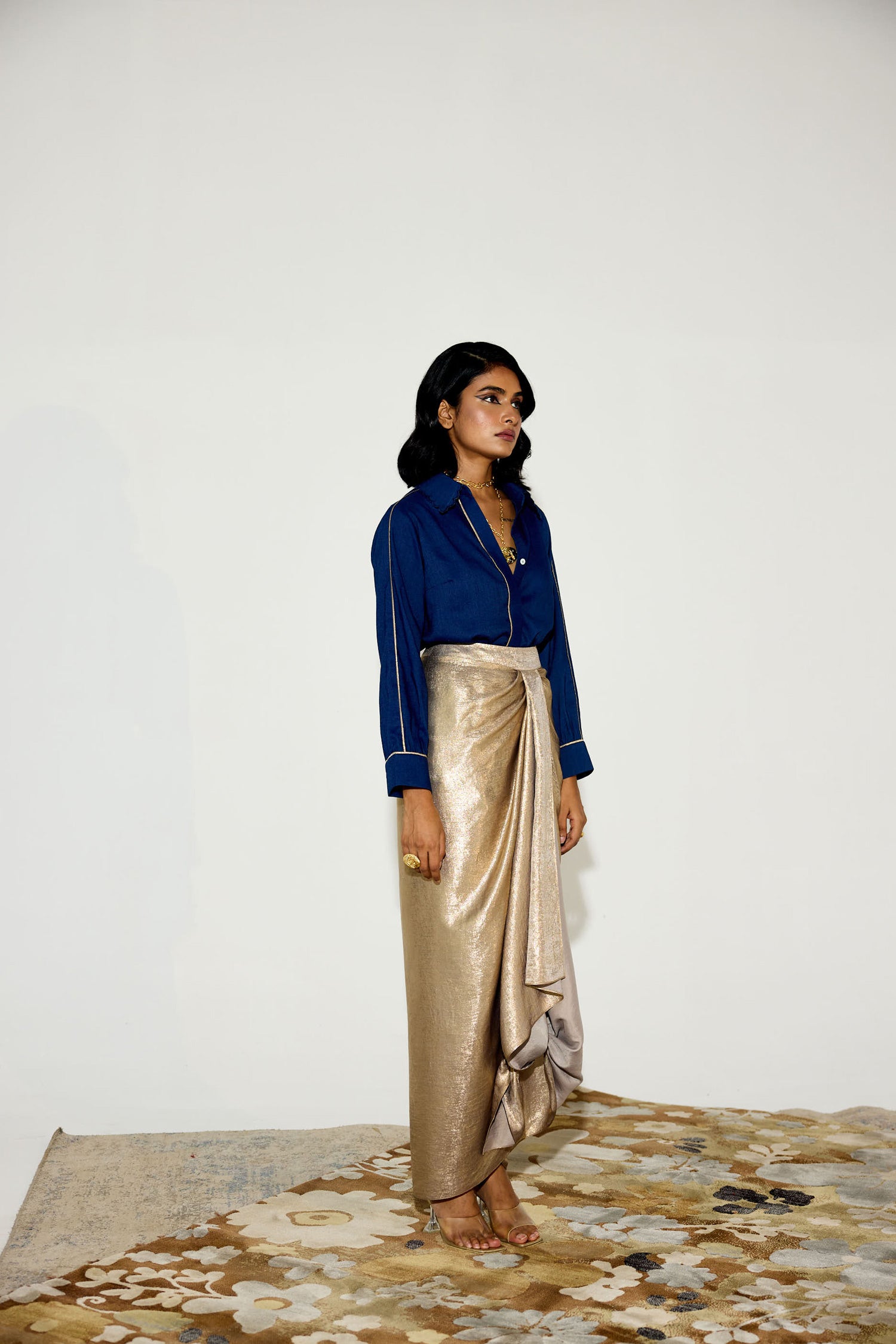 Midnight Rush Draped Skirt Set (Antique gold)