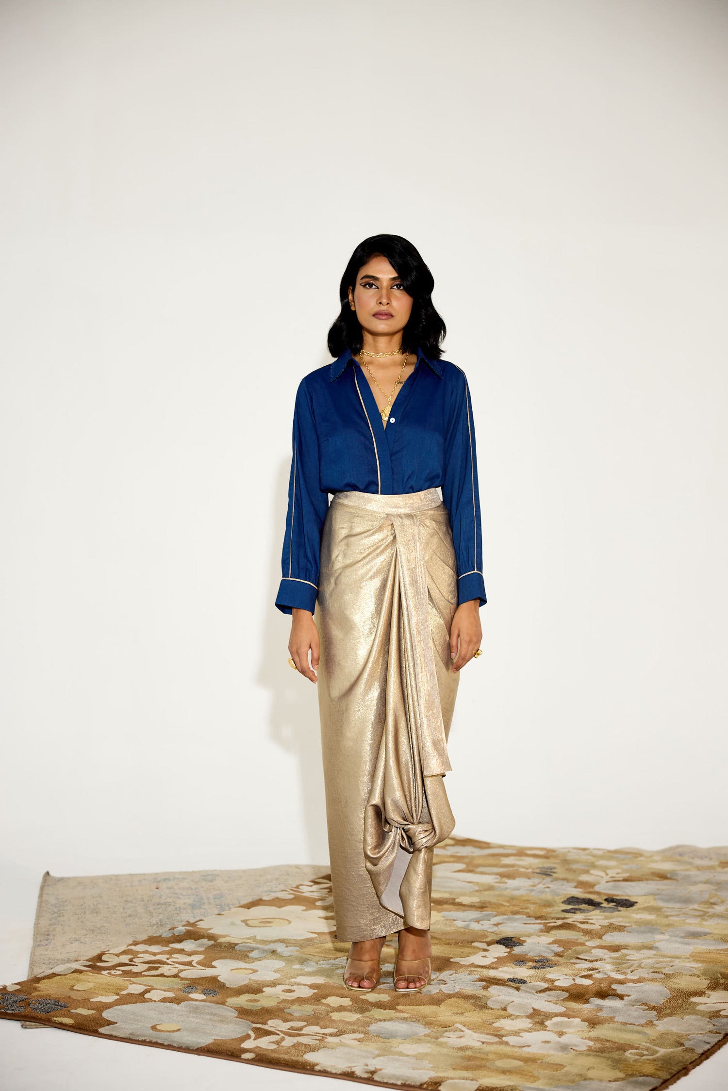 Midnight Rush Draped Skirt Set (Antique gold)