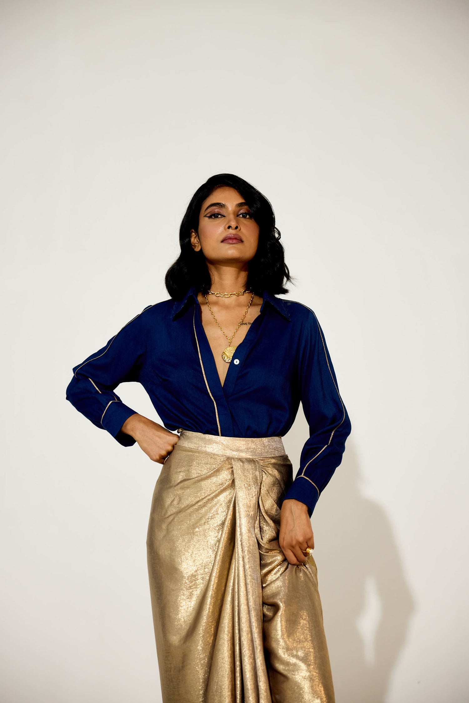 Midnight Rush Draped Skirt Set (Antique gold)