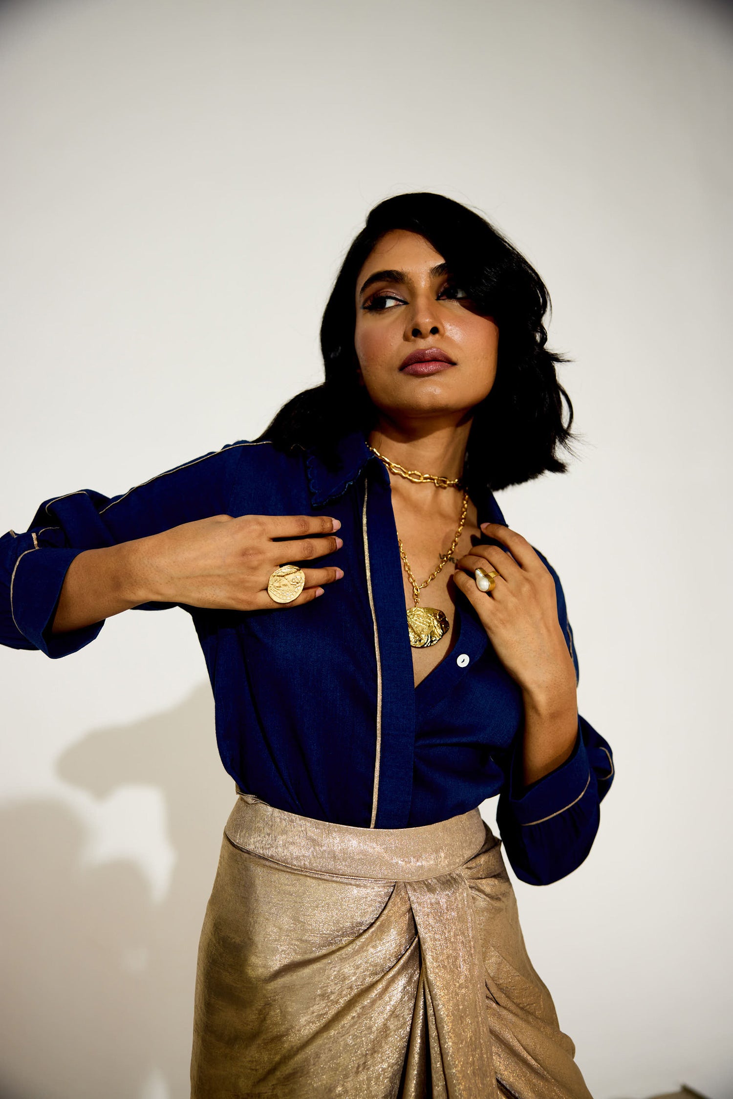 Midnight Rush Draped Skirt Set (Antique gold)