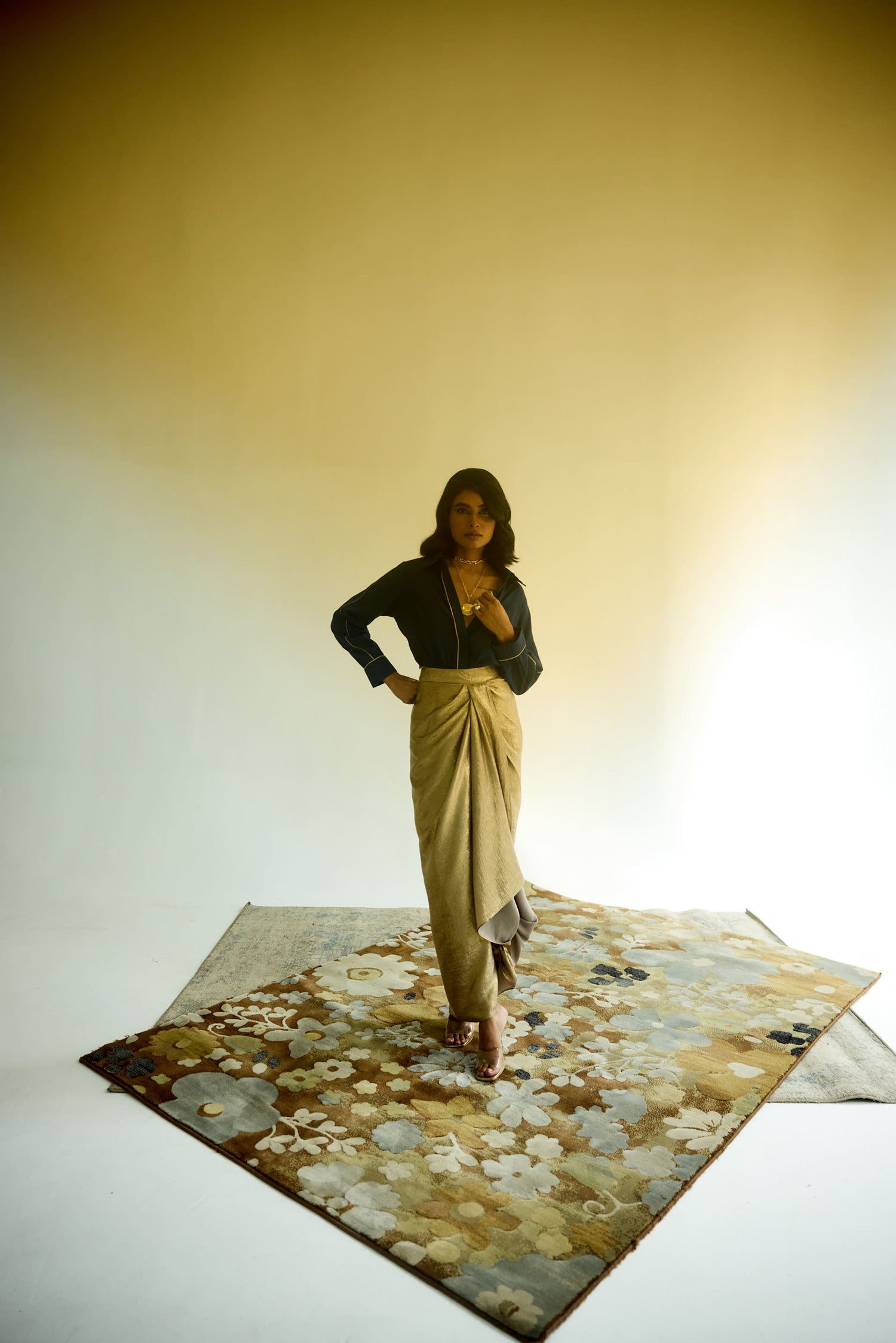 Midnight Rush Draped Skirt Set (Antique gold)