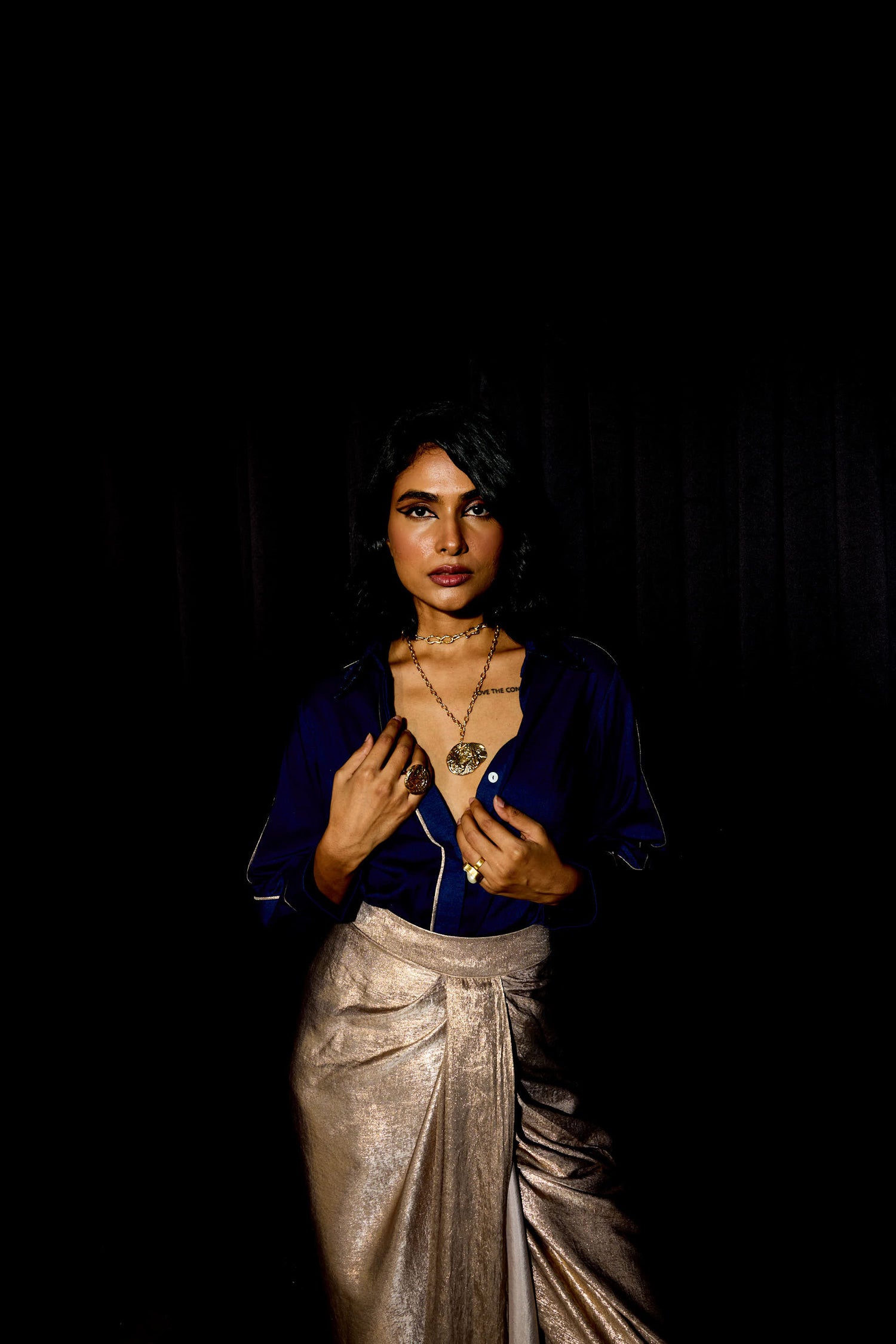 Midnight Rush Draped Skirt Set (Antique gold)