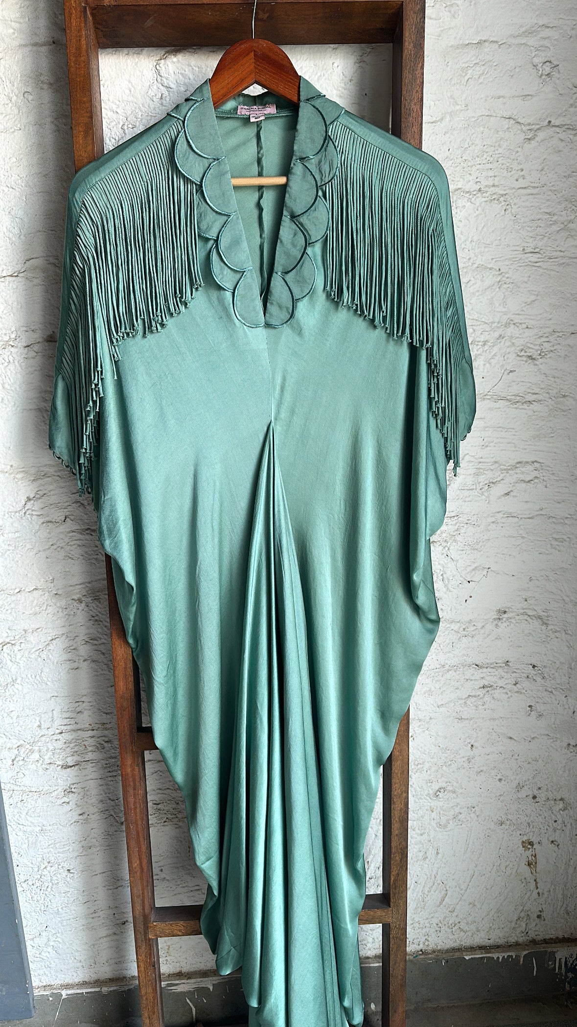 Indy Handcrafted Fringed & Scalloped Neck Draped Kaftan