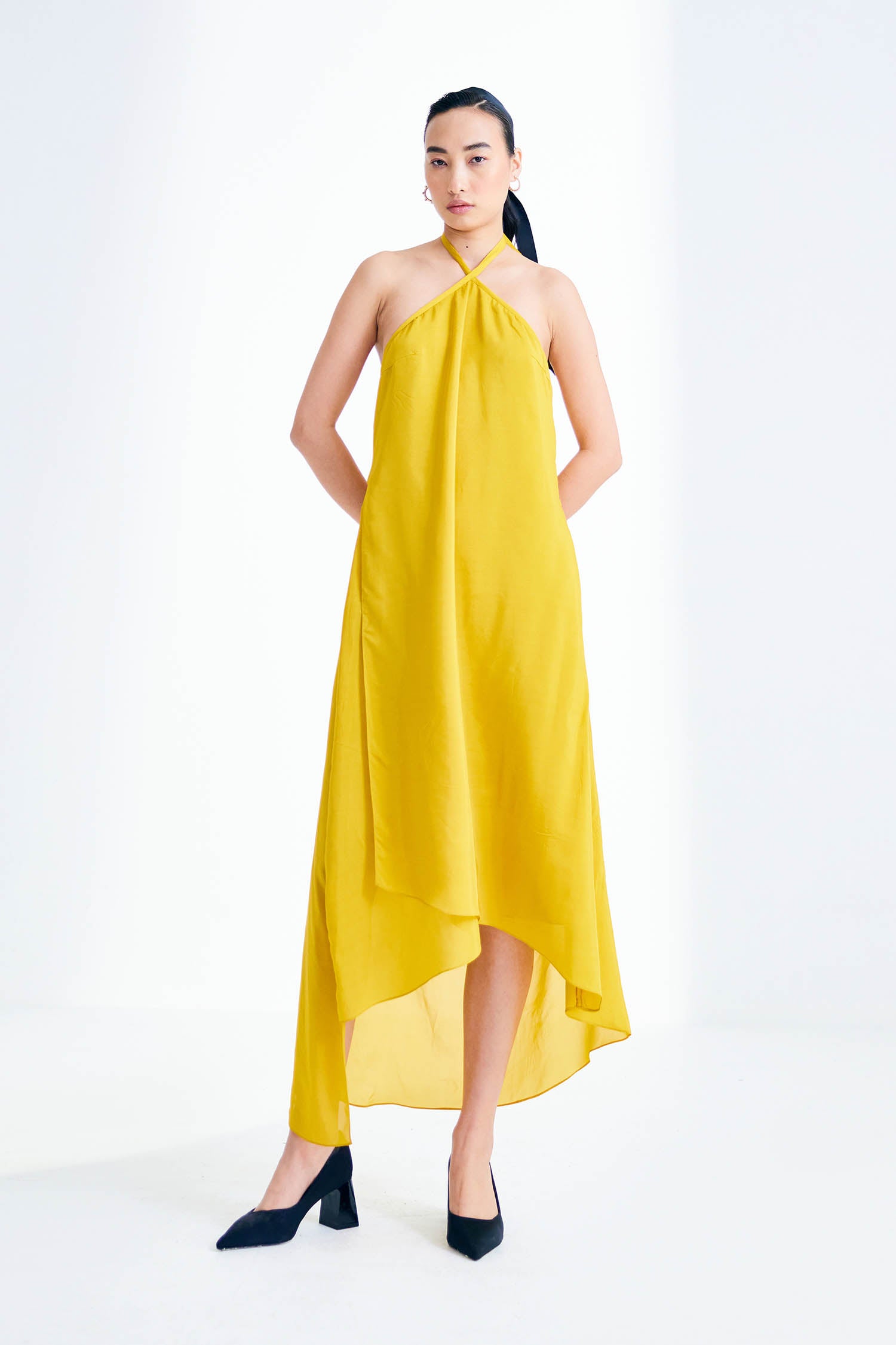 Sunflower Dress & Color Blocked Cape Set