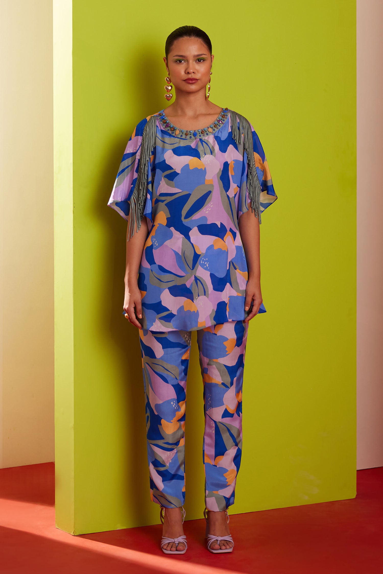Aster - Printed Boxy Fringed & Embroidered Set