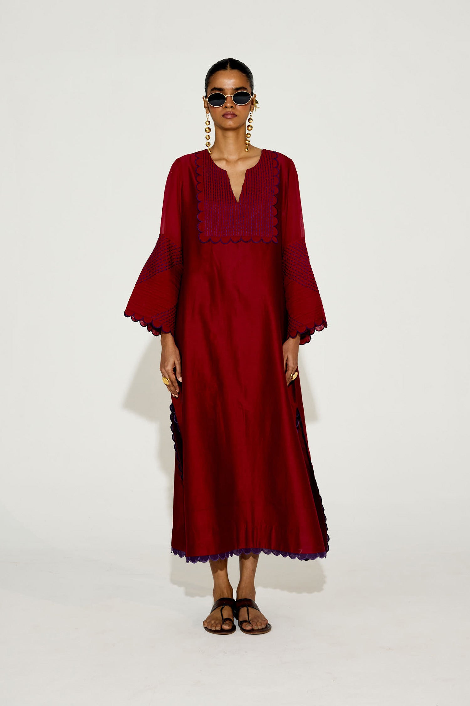 fitted lace wedding dress Plus Size Maroon V-Neck Kaftan Dress with Cold Shoulder Batwing Sleeve   Fabulive