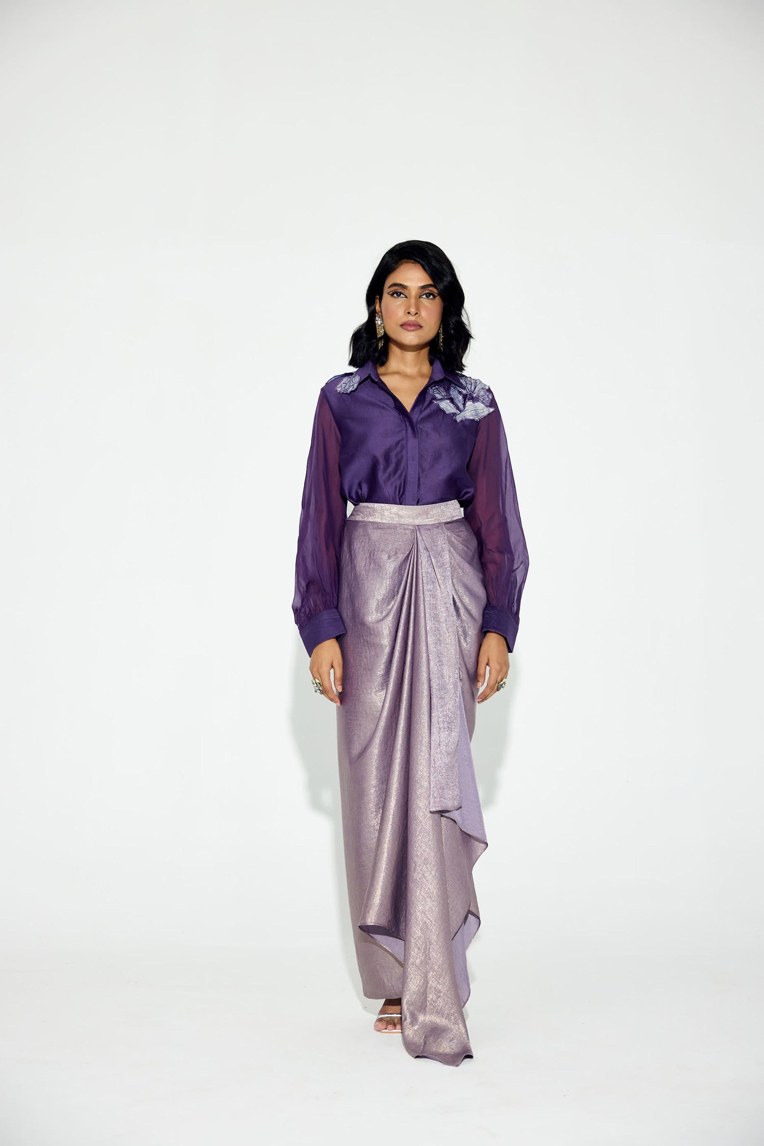 Kokum Cola Draped Skirt Set (Purple)