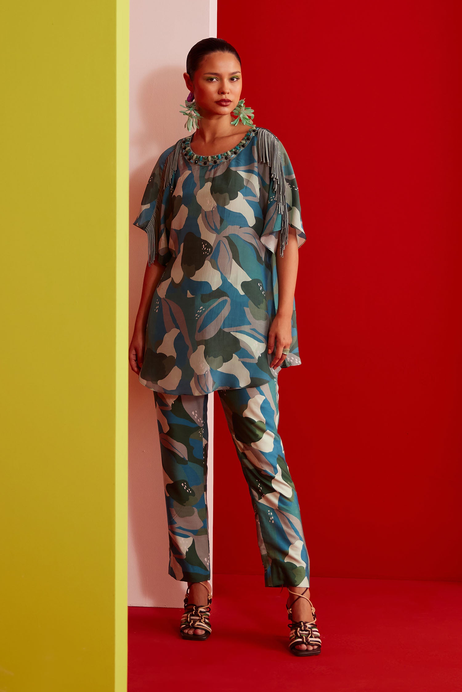 Aster - Printed Boxy Fringed & Embroidered Set