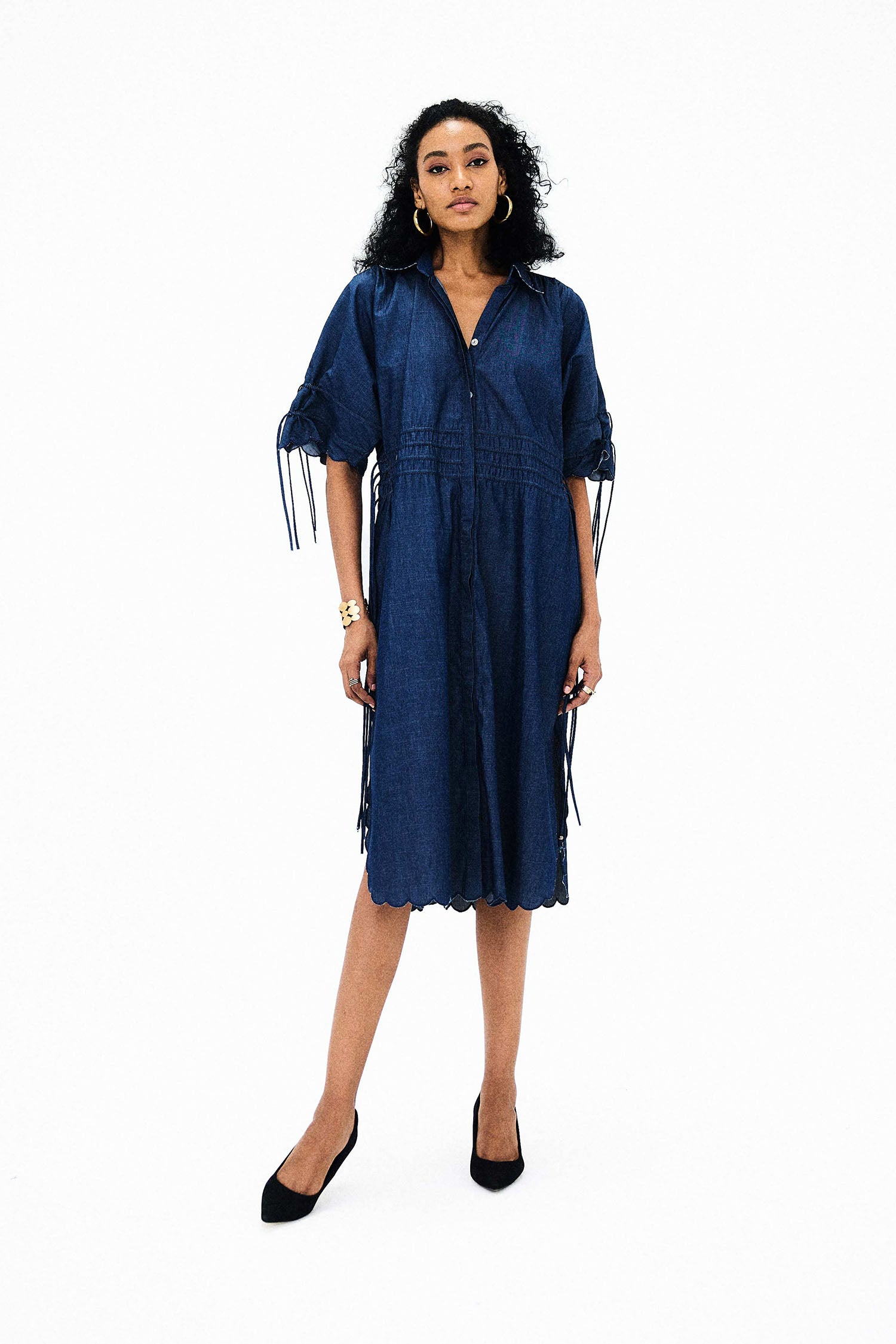 Dazzle Tie-up Denim Shirt Dress