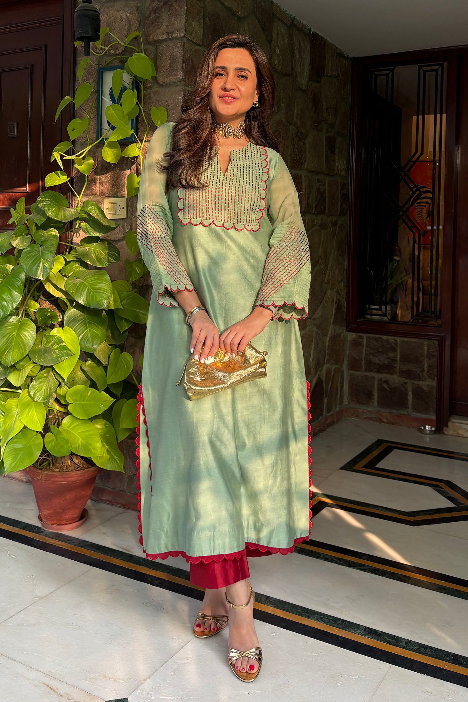 Paloma - Sage Green Kaftan Straight Dress