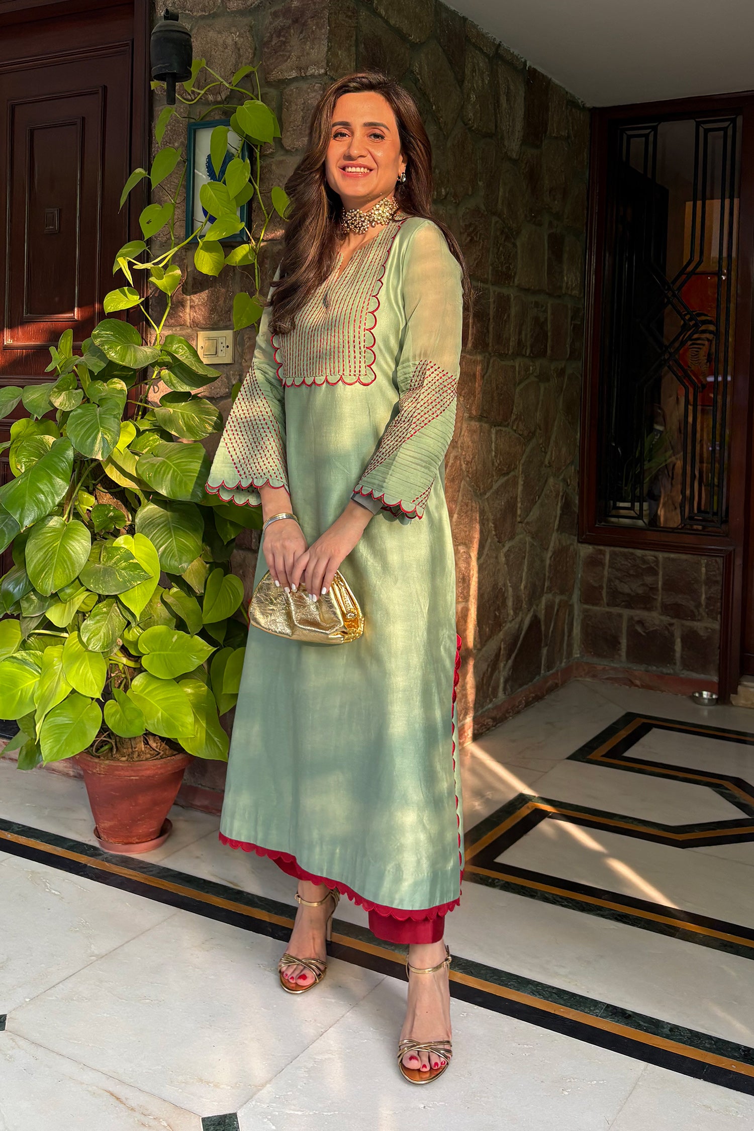 Paloma - Sage Green Kaftan Straight Dress