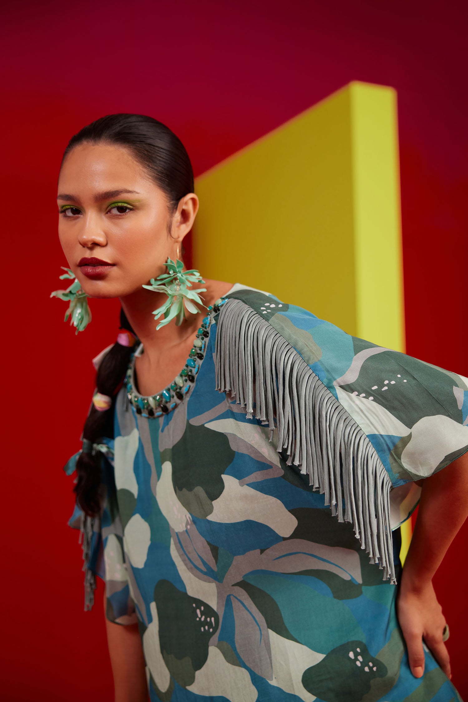 Aster - Printed Boxy Fringed & Embroidered Set