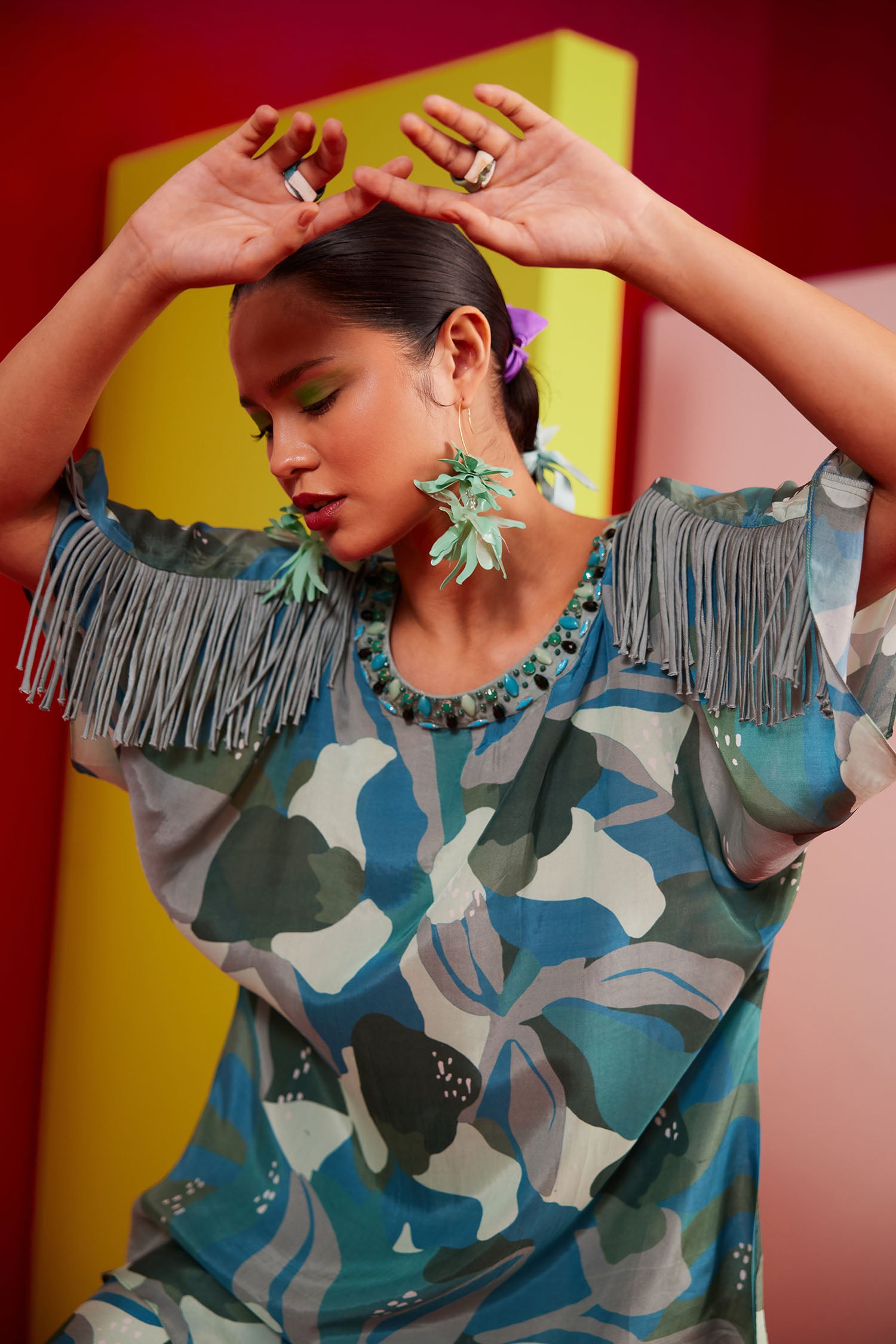 Aster - Printed Boxy Fringed & Embroidered Set
