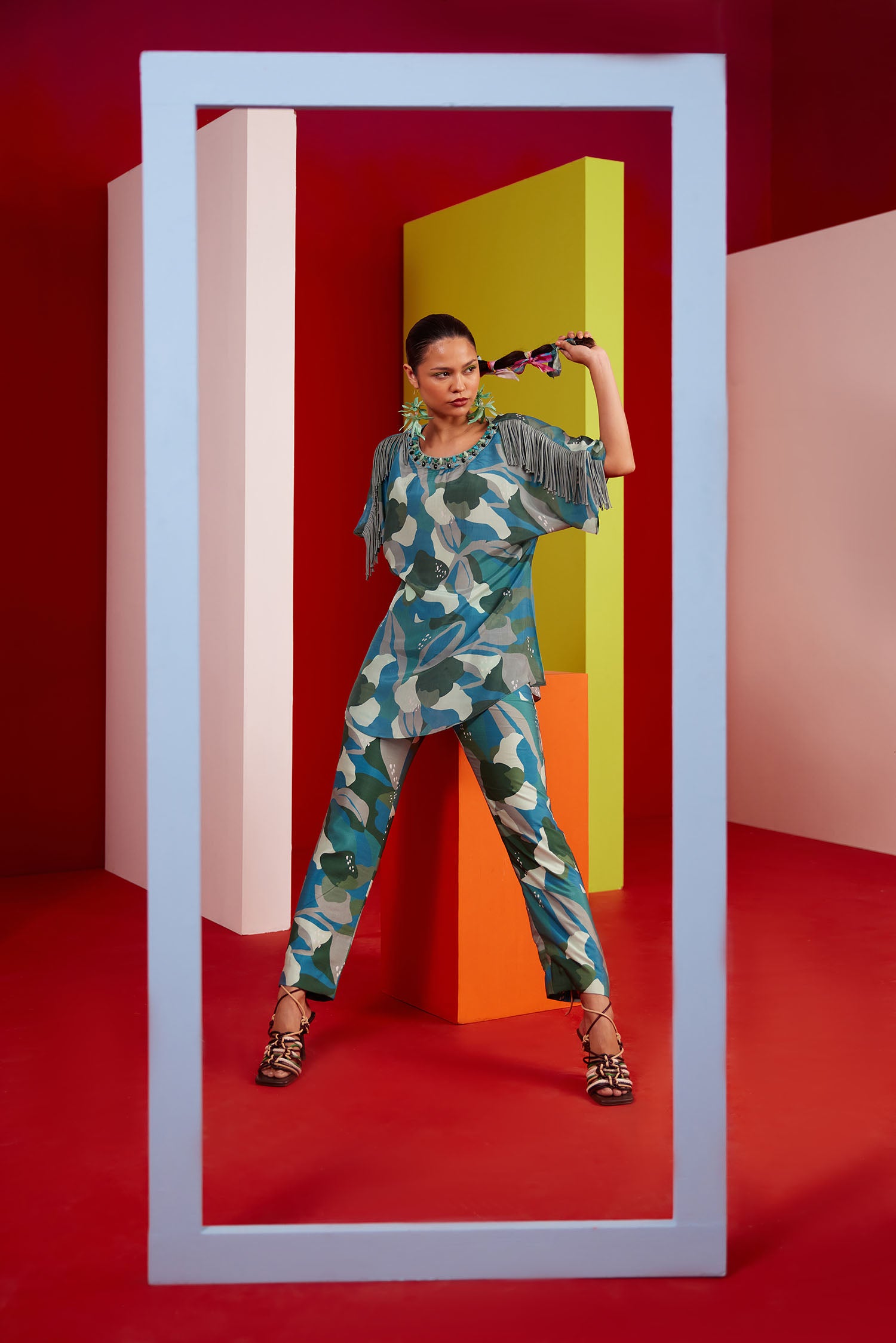 Aster - Printed Boxy Fringed & Embroidered Set