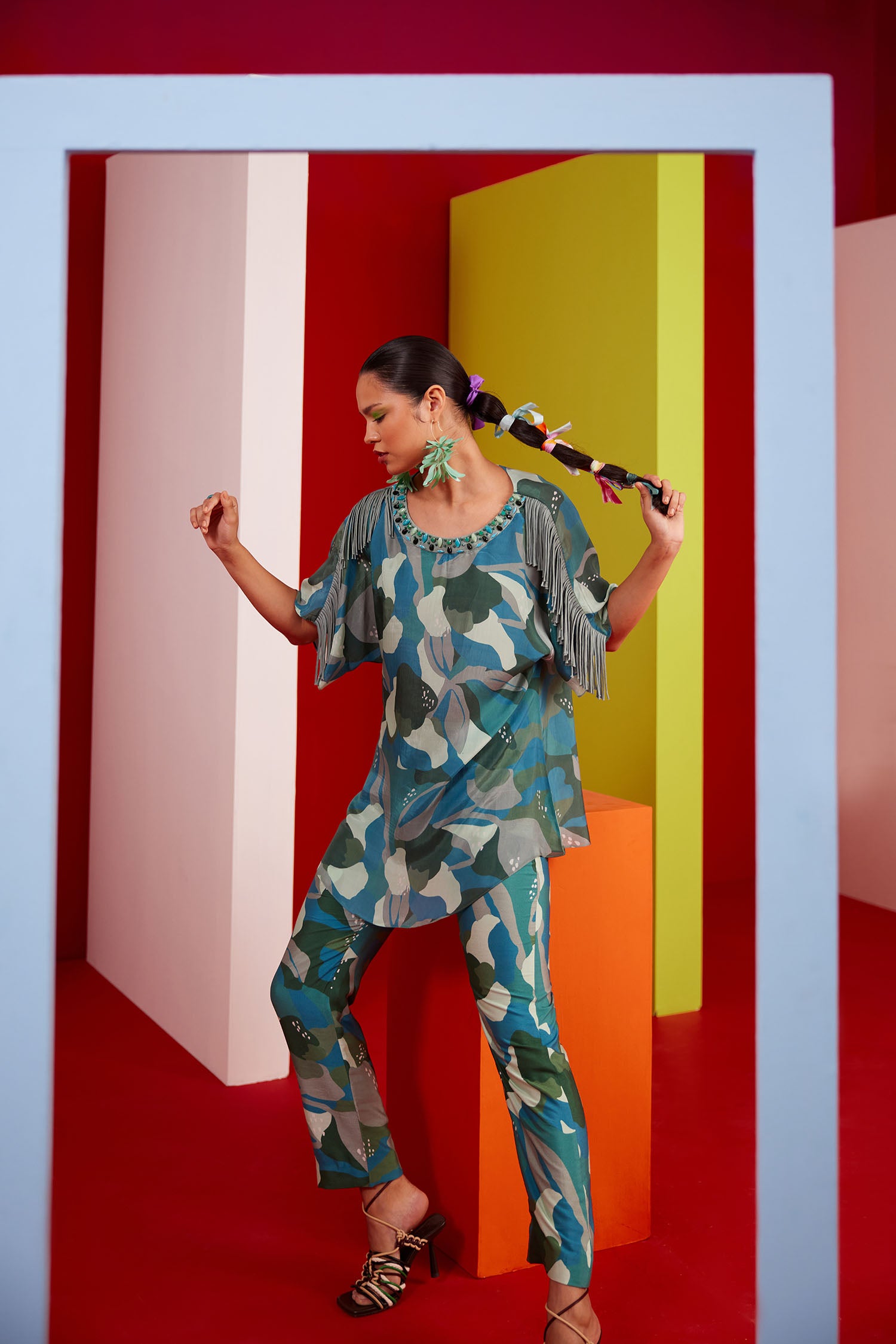 Aster - Printed Boxy Fringed & Embroidered Set