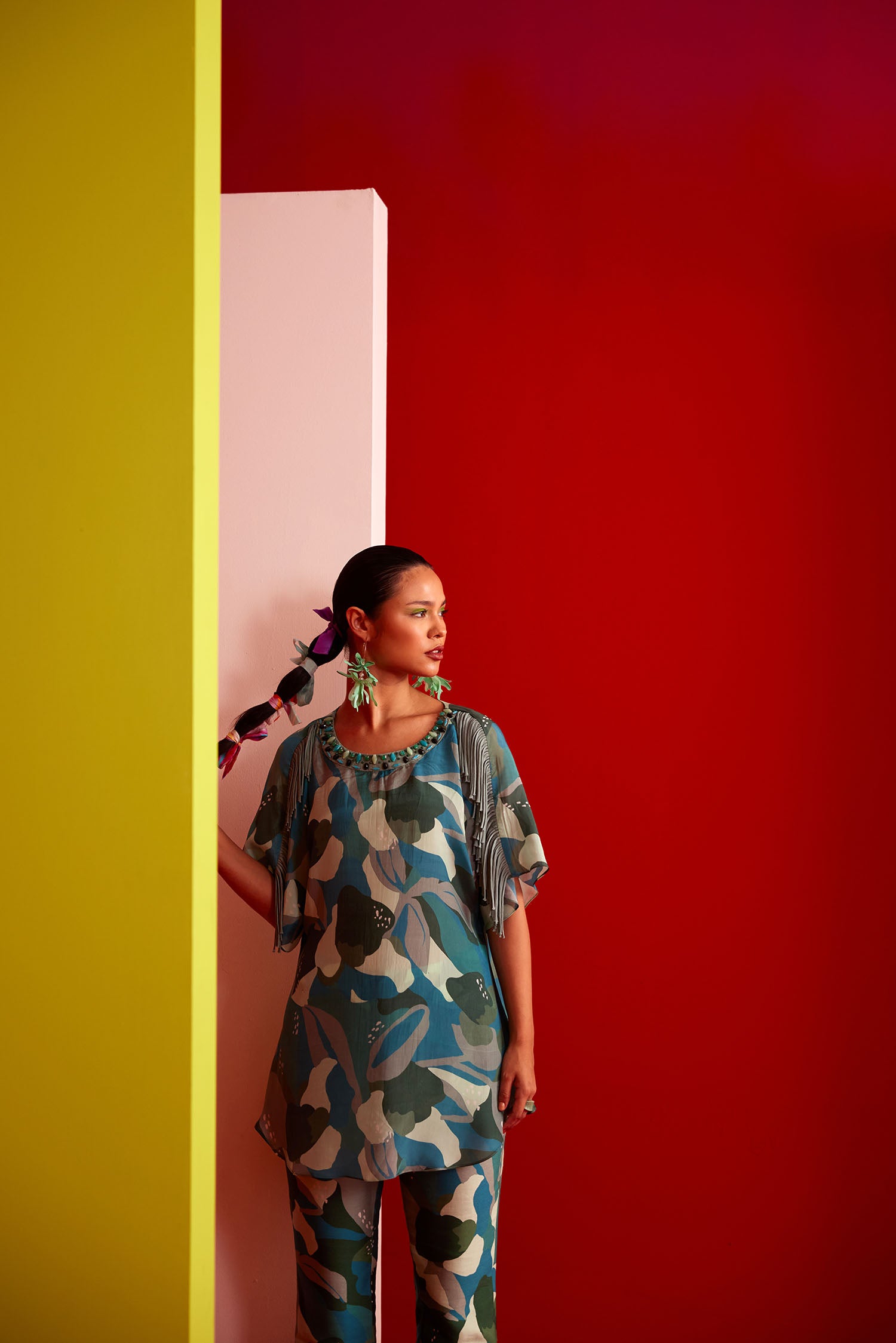 Aster - Printed Boxy Fringed & Embroidered Set